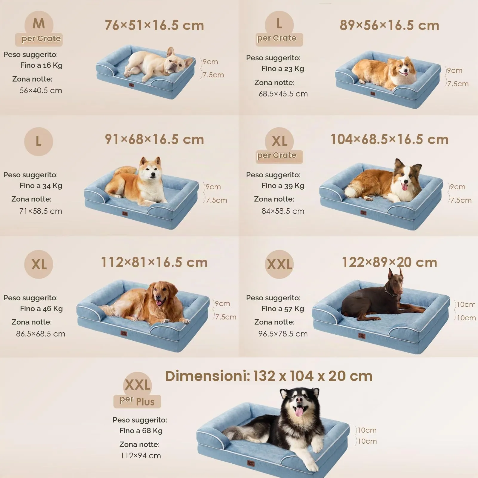 EHEYCIGA Cuccia Cane Interno Taglia Media, 89x56x16cm, Blu - immagine 5