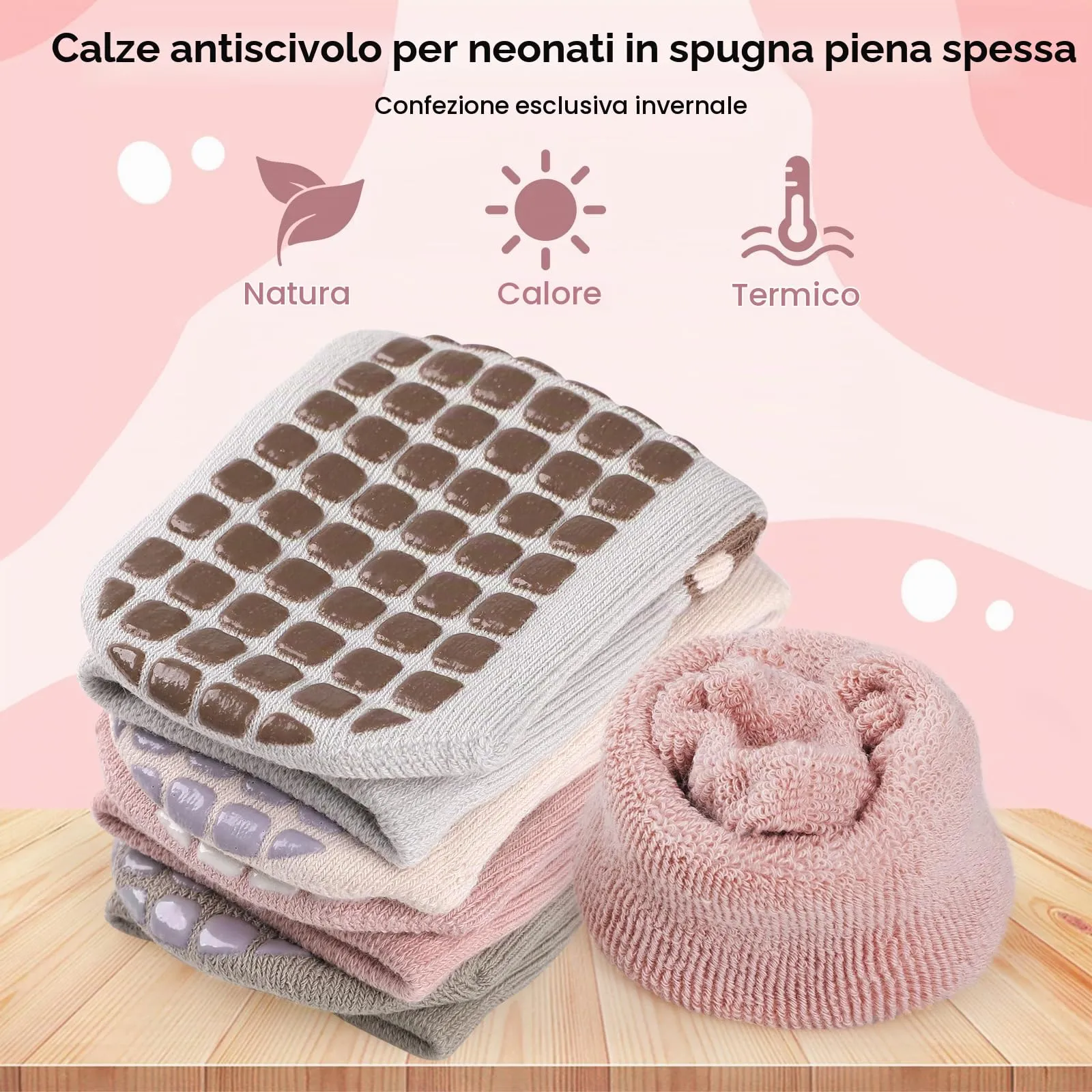 Simpeak Calzini Antiscivolo Bambino in Cotone, Invernali Ispessiti, 4 Paia, S - immagine 3