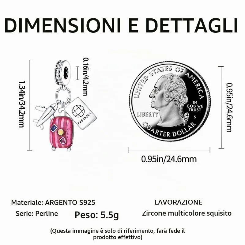 Pandach Bead Charm in Argento Sterling 925 con Cubic Zirconia per Braccialetti e Collane Pandora e Europei - immagine 4