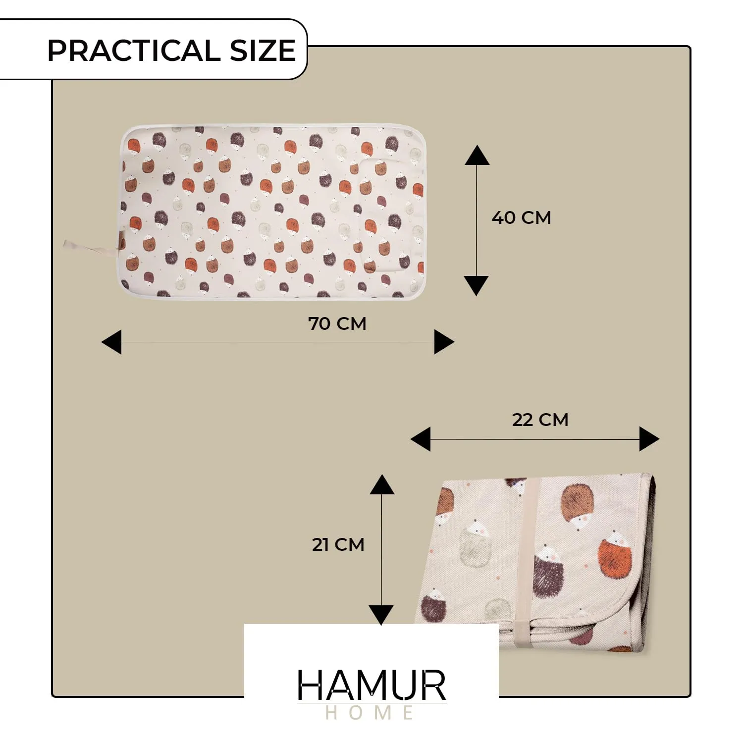Hamur Home Fasciatoio Portatile Pieghevole Impermeabile 40 x 70 cm, Lavabile in Lavatrice - Urchin - immagine 4