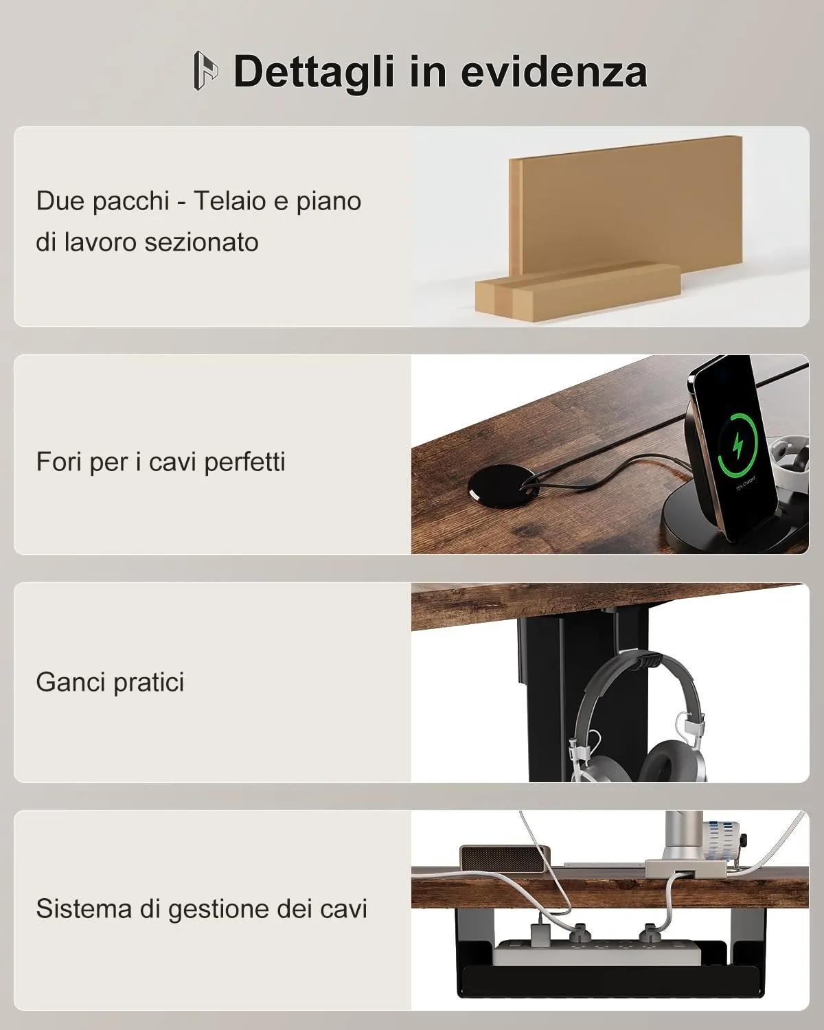 Homall Scrivania Regolabile in Altezza 180x80 cm con Porta USB, Marrone - immagine 9