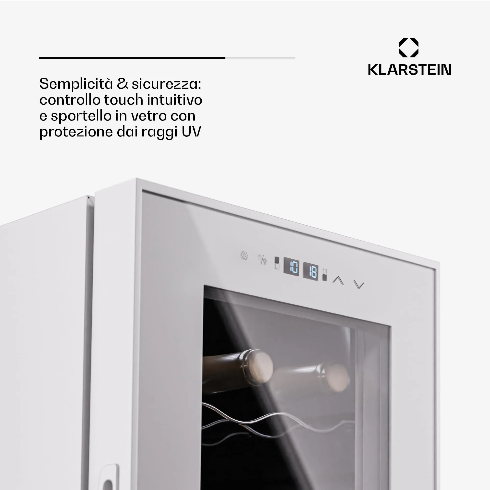 Klarstein Shiraz Cantinetta Vino Bianco, 18 Bottiglie, Doppia Temperatura, 5–18 °C, LED, Telaio Inox, Slim - immagine 5