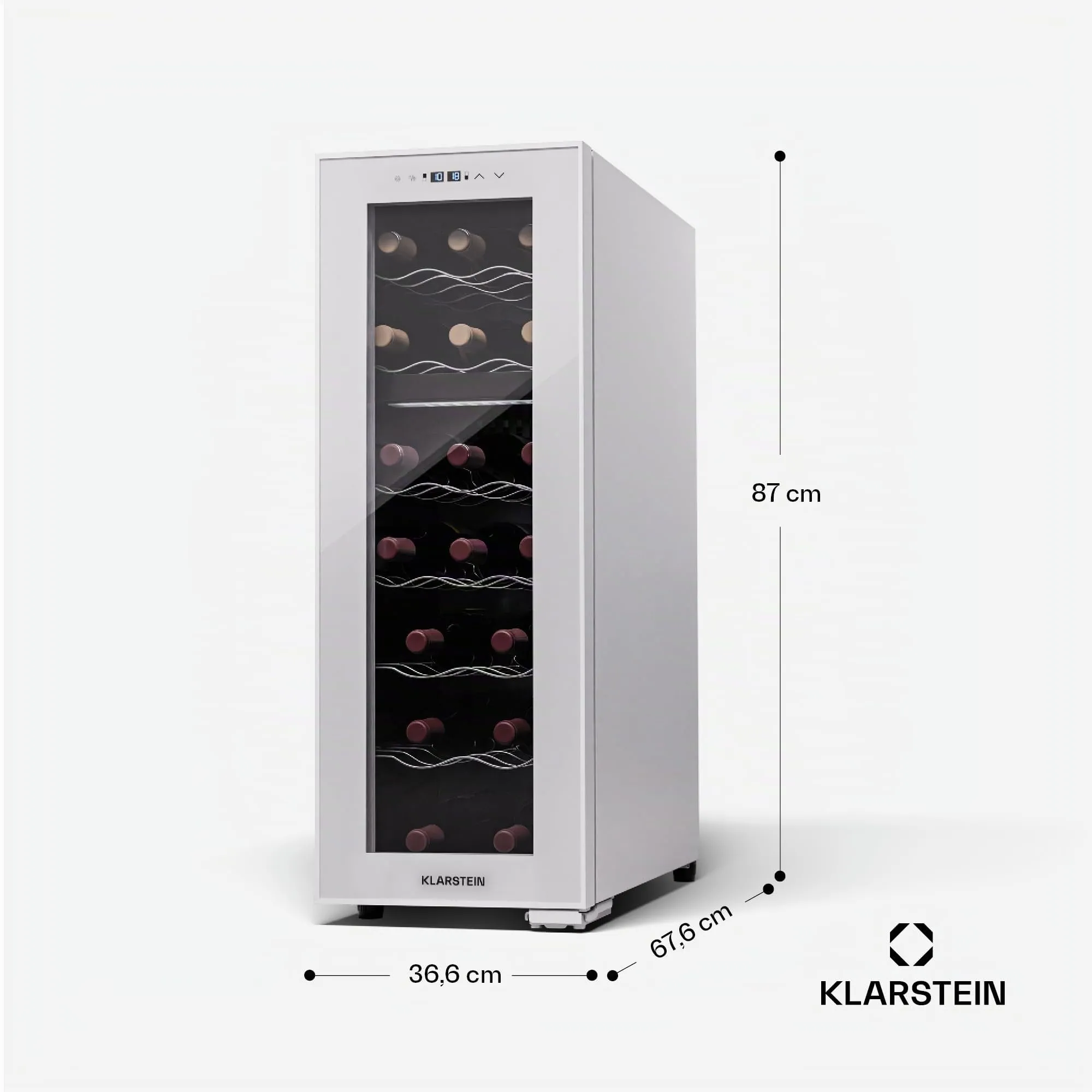 Klarstein Shiraz Cantinetta Vino Bianco, 18 Bottiglie, Doppia Temperatura, 5–18 °C, LED, Telaio Inox, Slim - immagine 7