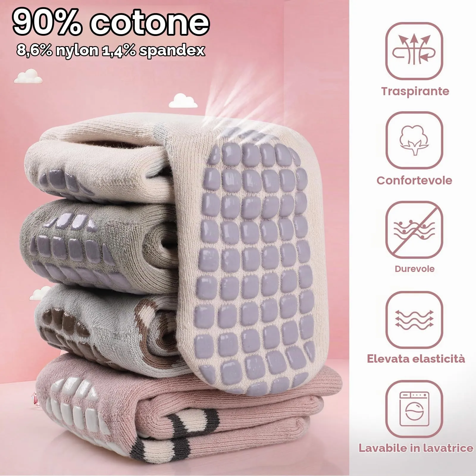 Simpeak Calzini Antiscivolo in Cotone per Bambino, Invernali Ispessiti, 4 Paia, 3-5 Anni, L - immagine 4