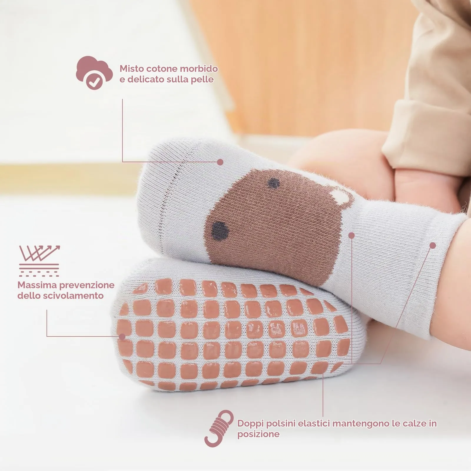 Simpeak Calzini Antiscivolo in Cotone per Bambino, Invernali Ispessiti, 4 Paia, 3-5 Anni, L - immagine 5