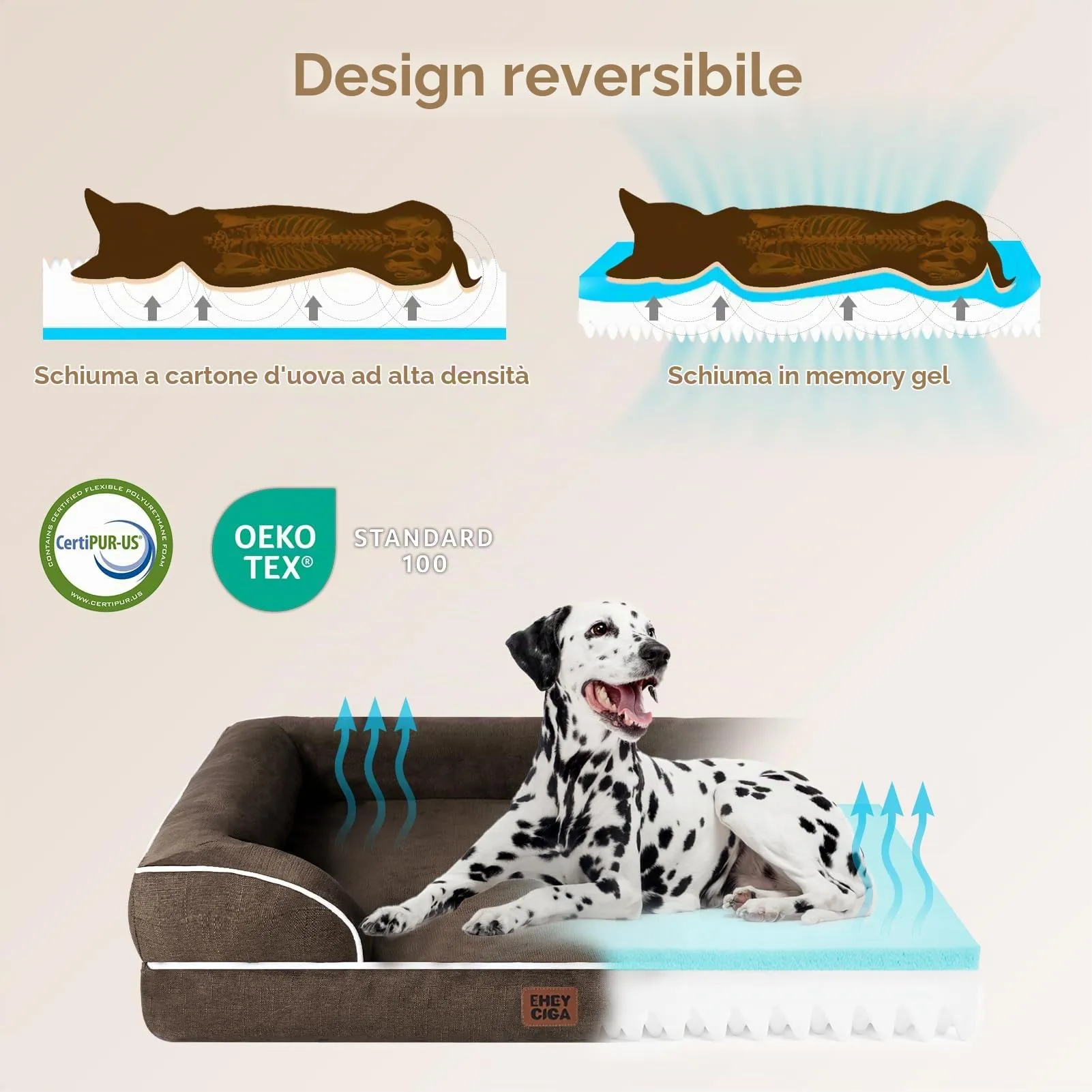EHEYCIGA Cuccia Cane Interno Taglia Grande, 132x104x20cm, Marrone - immagine 2