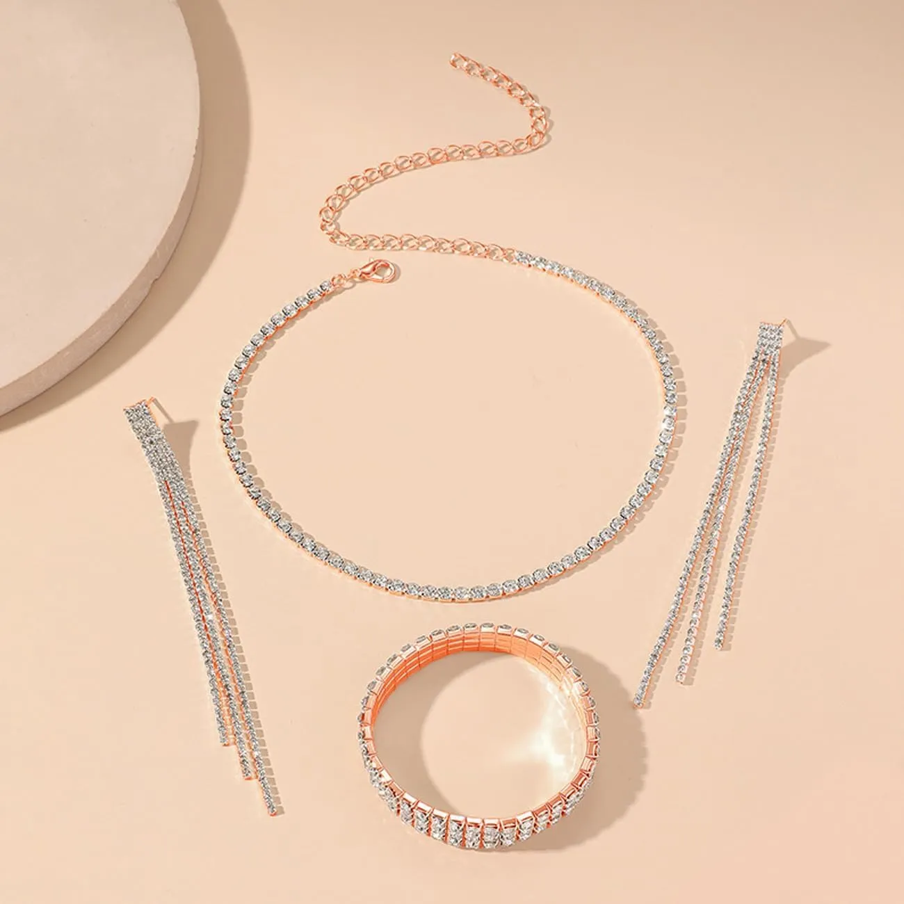 FDEETY Parure Gioielli Sposa in Strass e Cristallo, Collana, Orecchini e Bracciale (Oro Rosa) - immagine 8