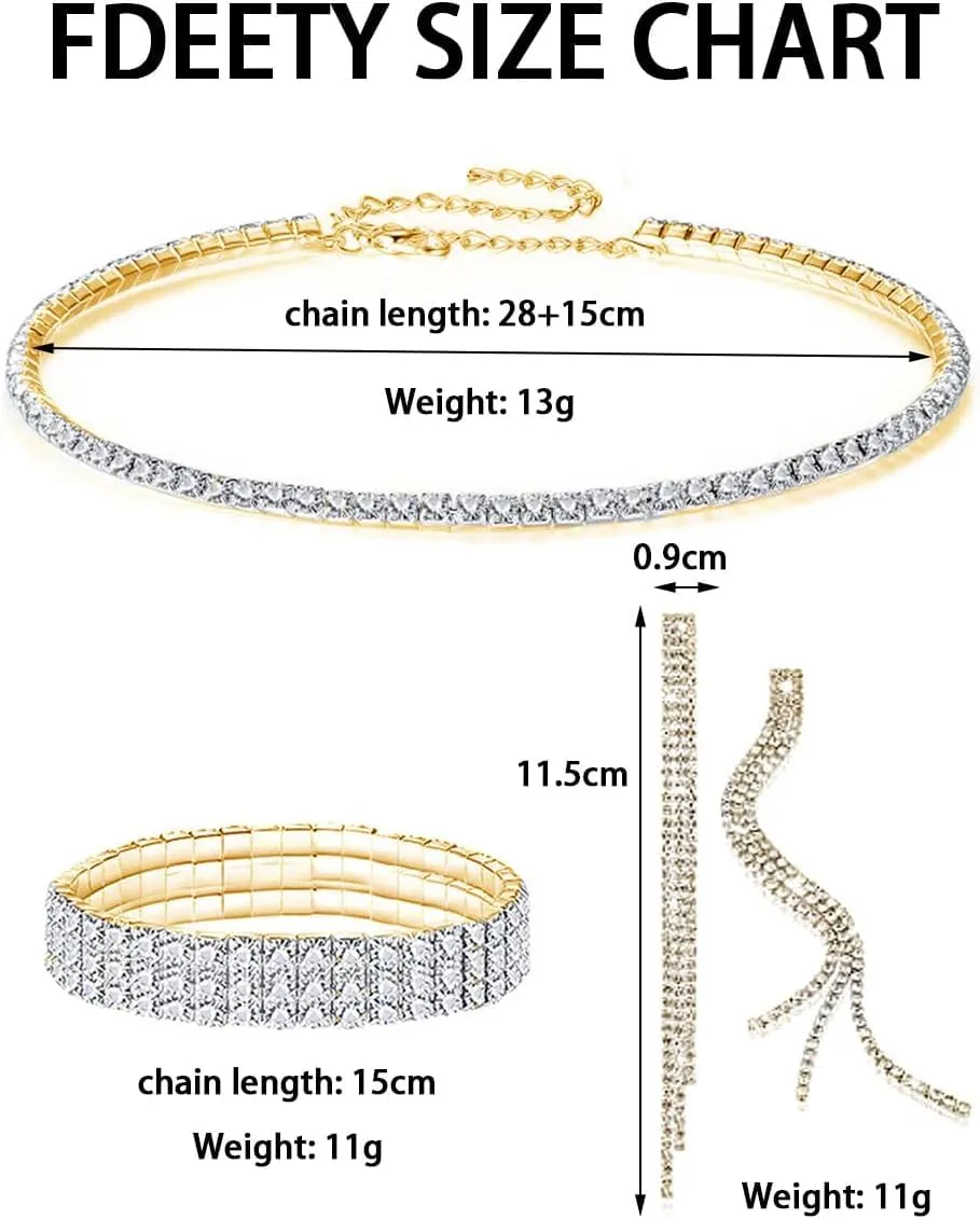 FDEETY Parure Gioielli Sposa in Strass e Cristallo, Collana, Orecchini e Bracciale (Oro) - immagine 2
