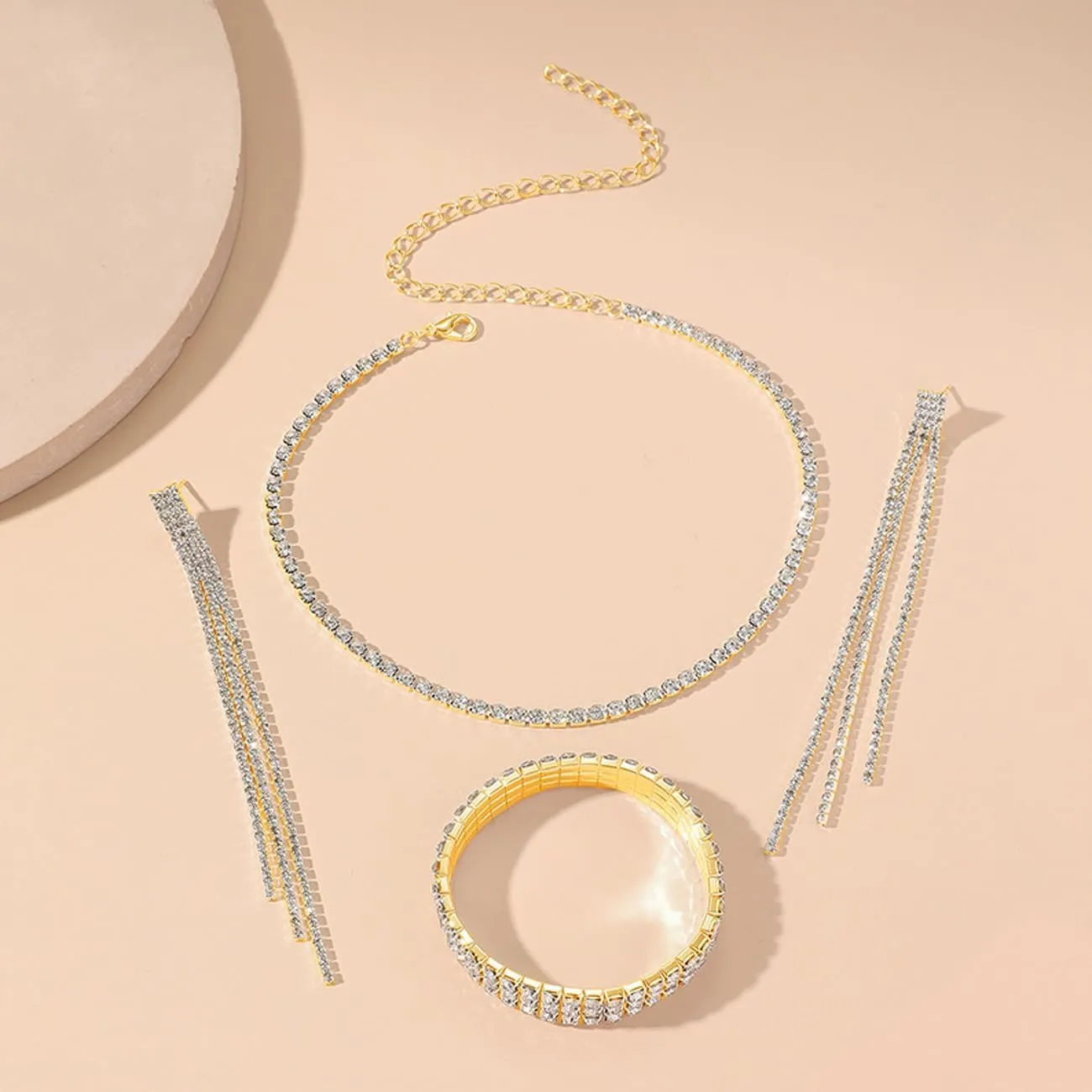 FDEETY Parure Gioielli Sposa in Strass e Cristallo, Collana, Orecchini e Bracciale (Oro) - immagine 7