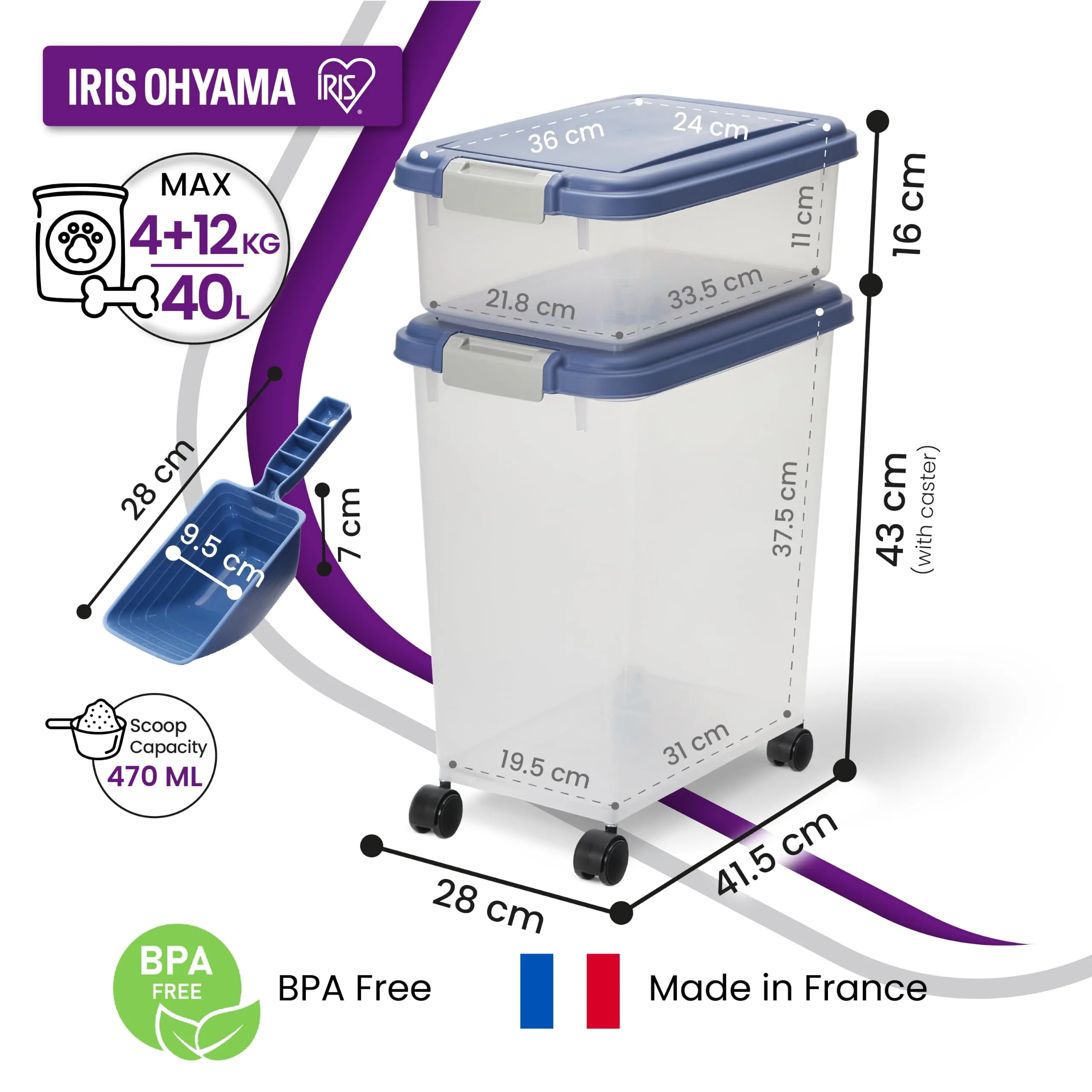 Iris Ohyama Contenitore per Crocchette Ermetico 30L+10L, Blu, MP-8&MP-1 - immagine 2