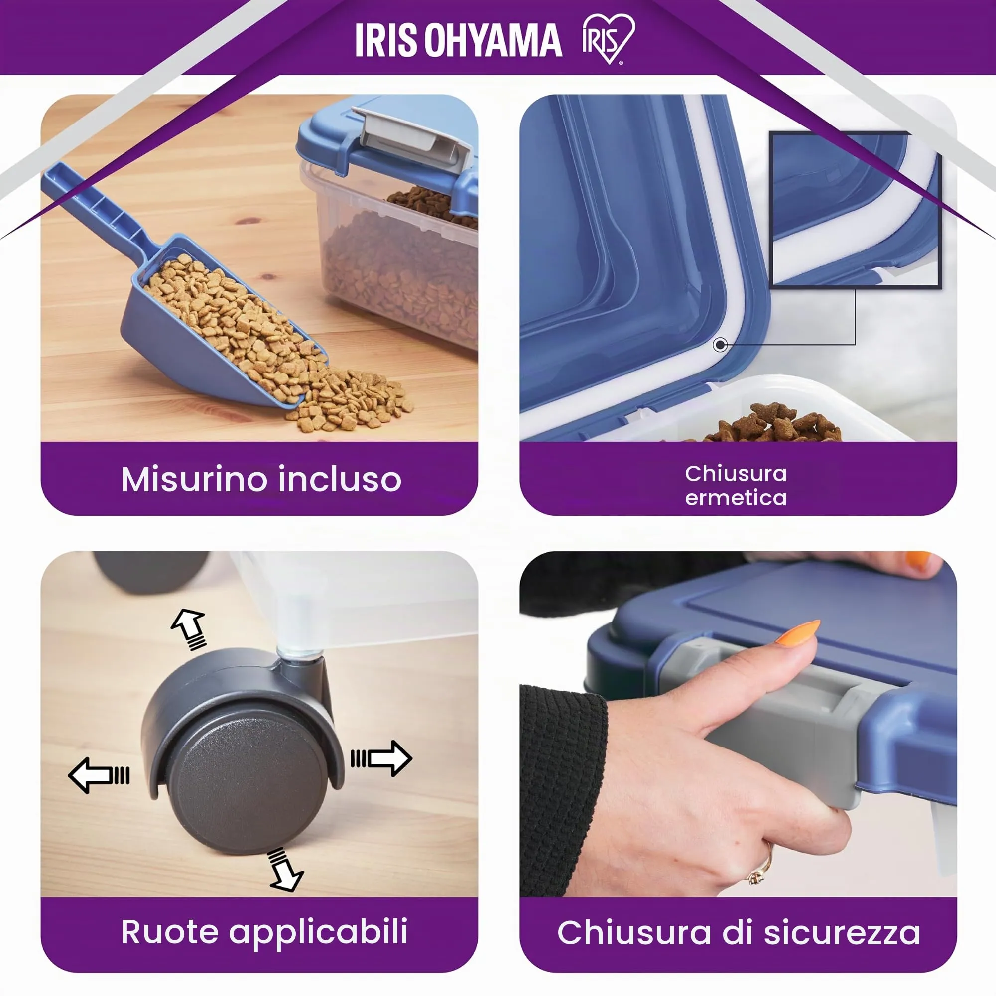 Iris Ohyama Contenitore per Crocchette Ermetico 30L+10L, Blu, MP-8&MP-1 - immagine 3