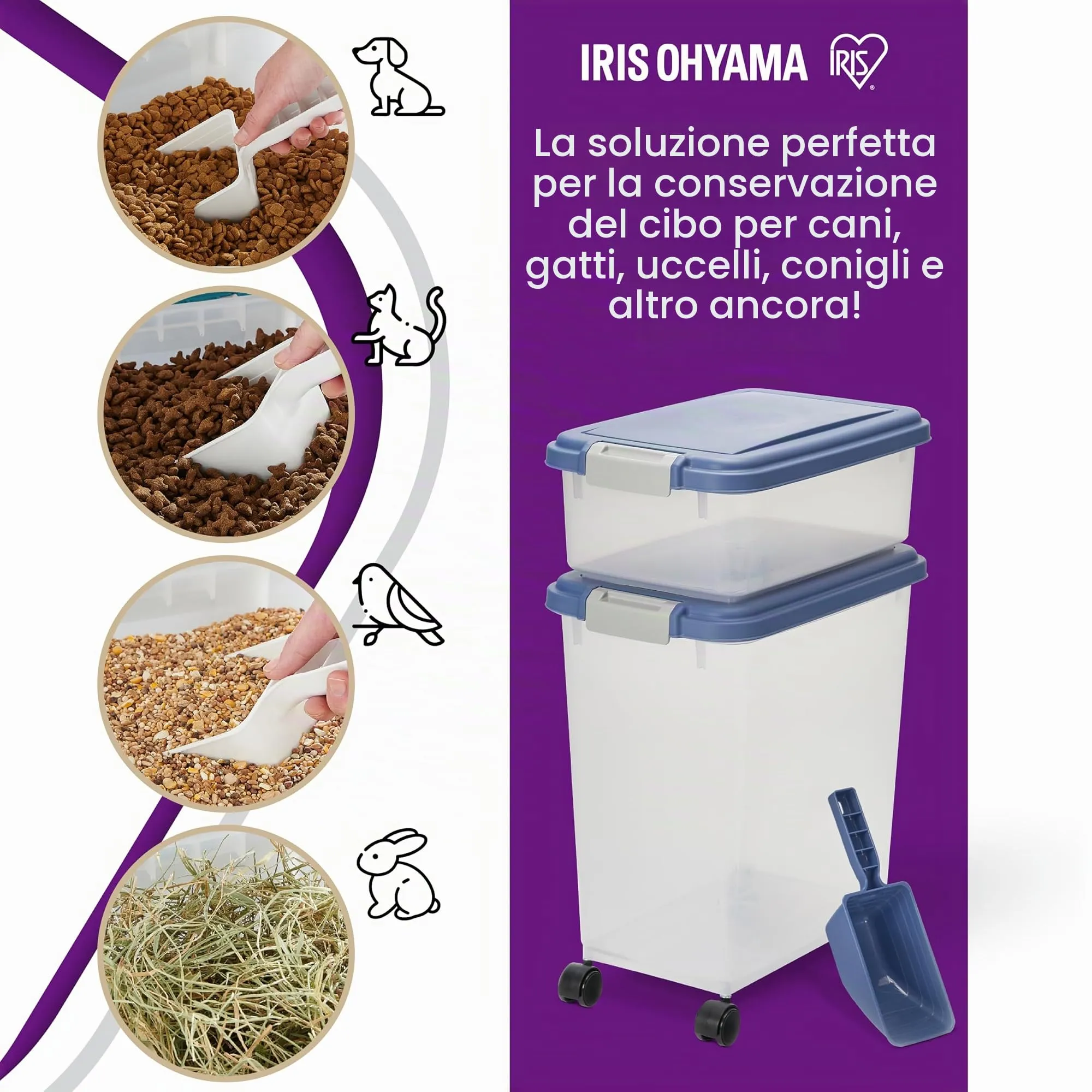 Iris Ohyama Contenitore per Crocchette Ermetico 30L+10L, Blu, MP-8&MP-1 - immagine 5