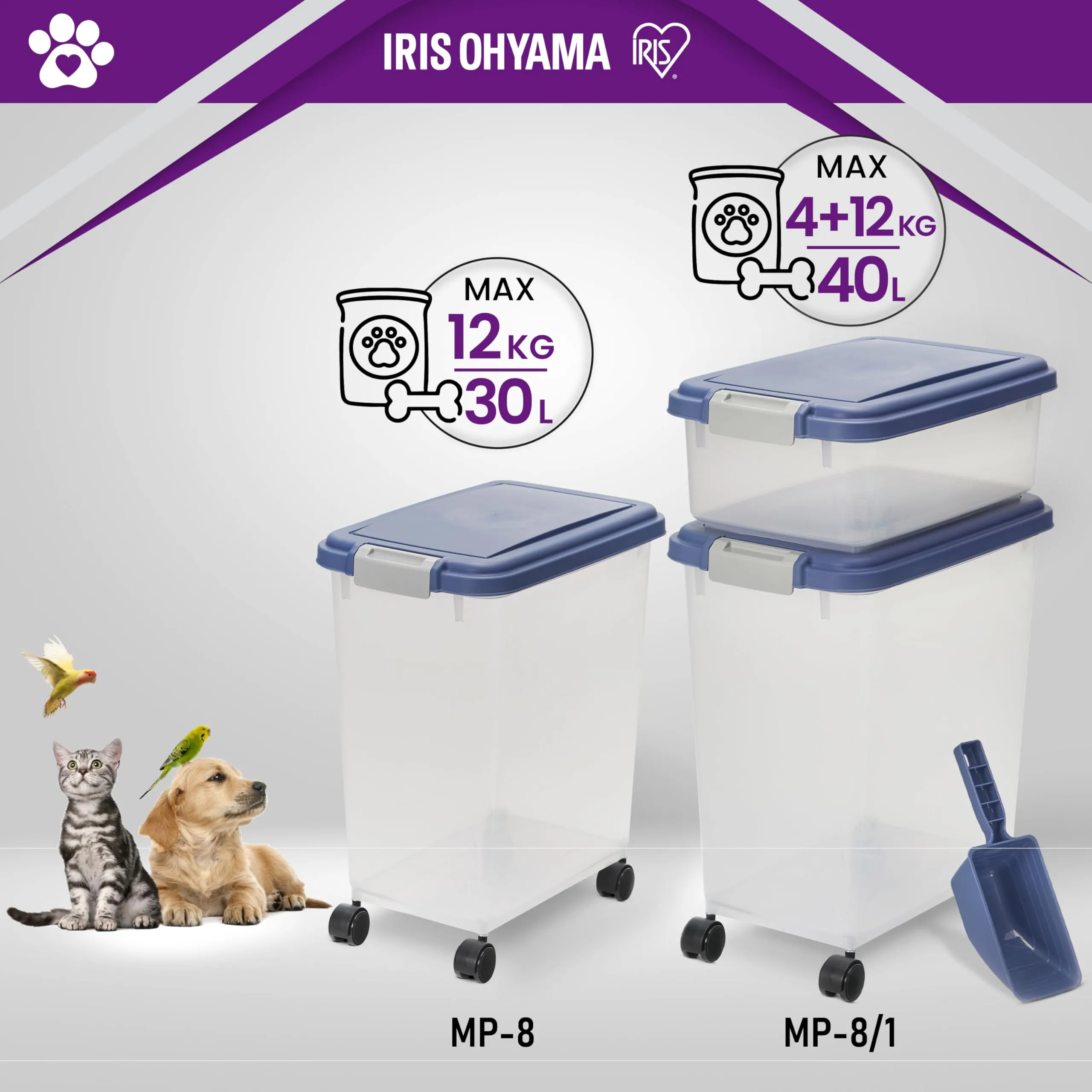 Iris Ohyama Contenitore per Crocchette Ermetico 30L+10L, Blu, MP-8&MP-1 - immagine 6