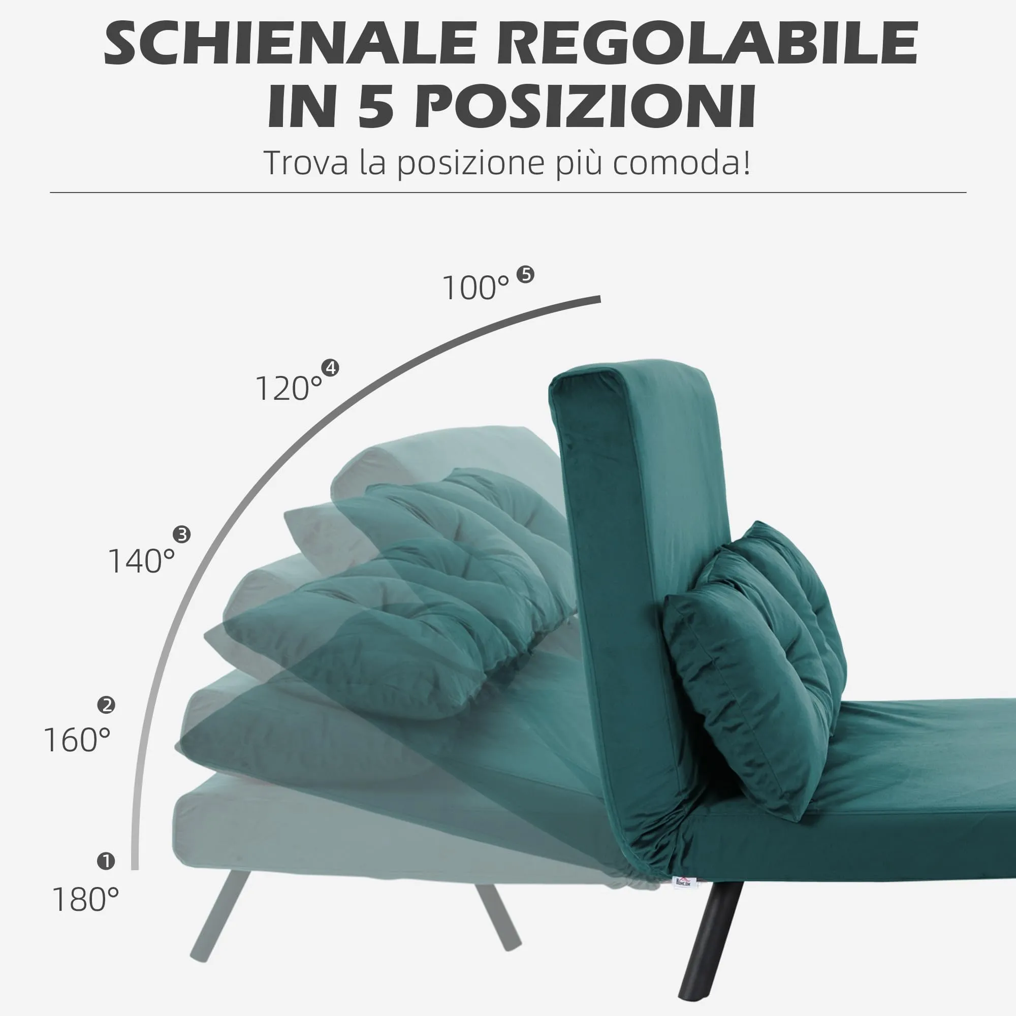 HOMCOM Divano Letto 2 Posti Schienale Regolabile 5 Livelli Blu Scuro - immagine 4
