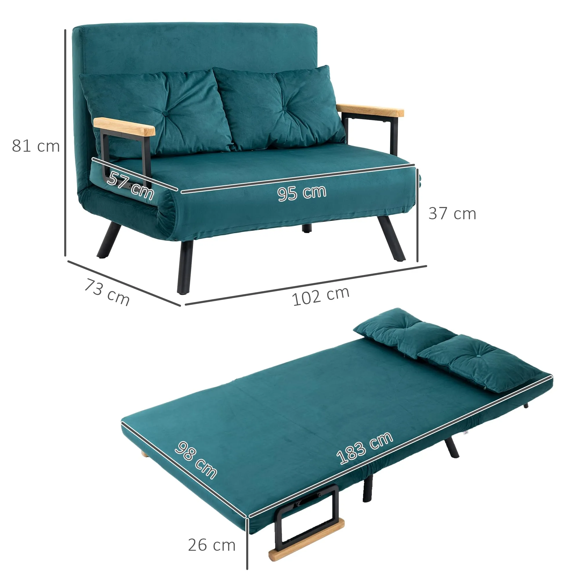 HOMCOM Divano Letto 2 Posti Schienale Regolabile 5 Livelli Blu Scuro - immagine 7
