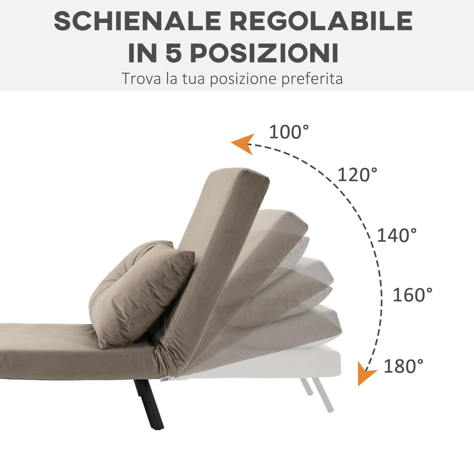 HOMCOM Poltrona Letto Singolo Schienale Regolabile 5 Livelli, Marrone Chiaro - immagine 4