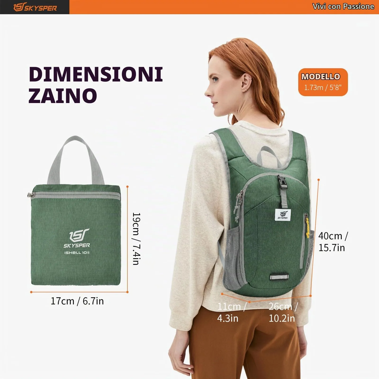 SKYSPER Zaino Pieghevole 10L Ultra Leggero - immagine 6