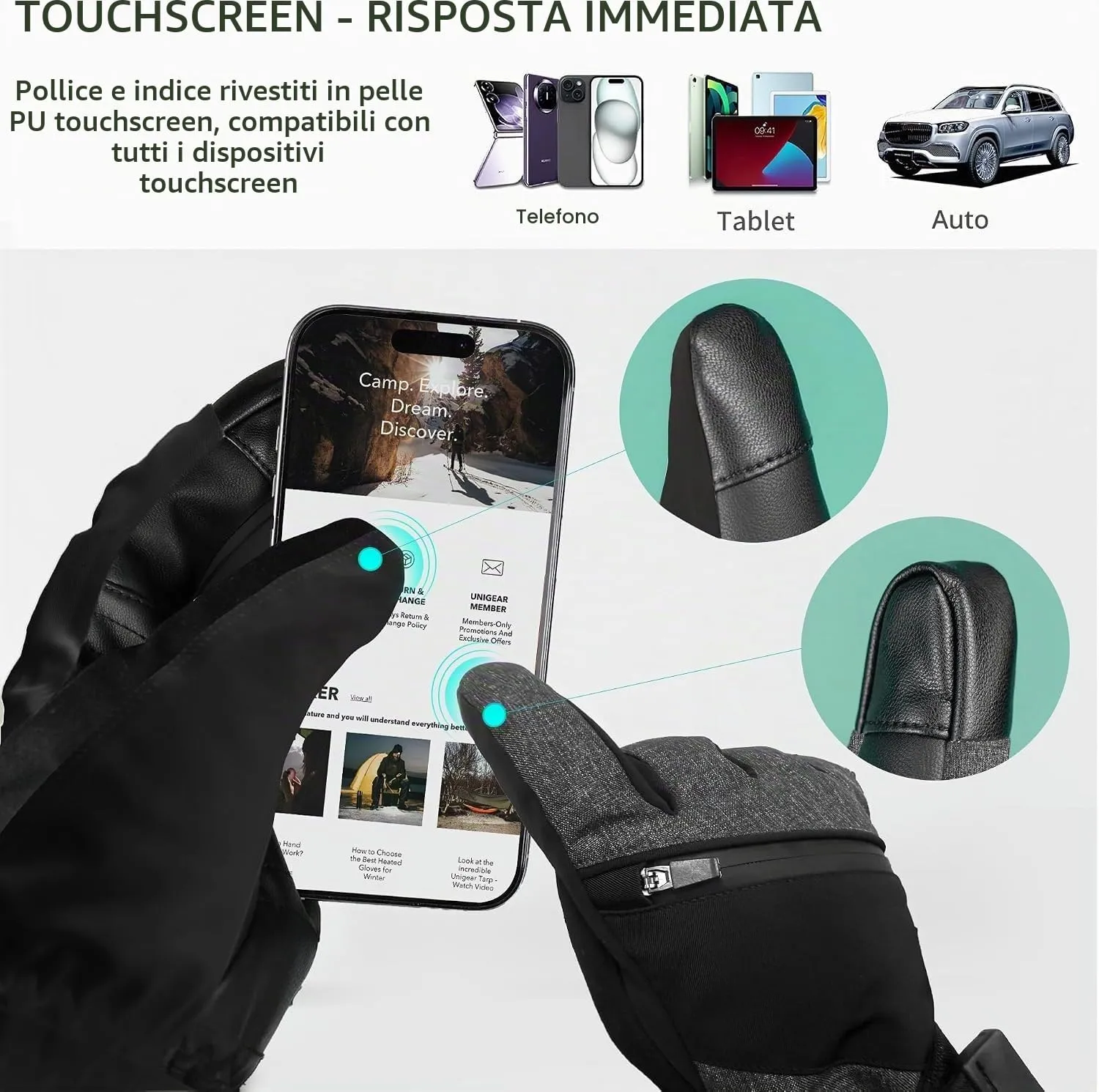 Unigear Guanti Sci e Snowboard Termici Impermeabili Antiscivolo per Uomo e Donna - immagine 4
