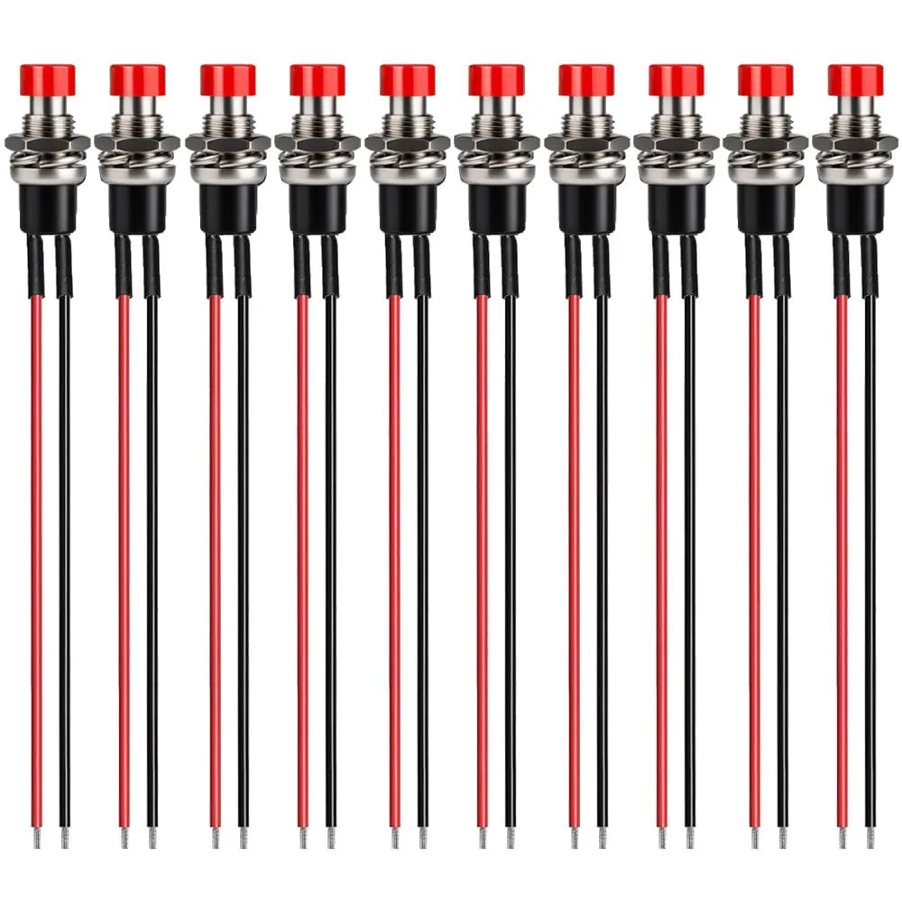Gebildet 10pcs 7mm Pre-wired Momentary Mini Push Button 3V-230V/1A SPST Normally Open 2-Pin, Red - immagine 1