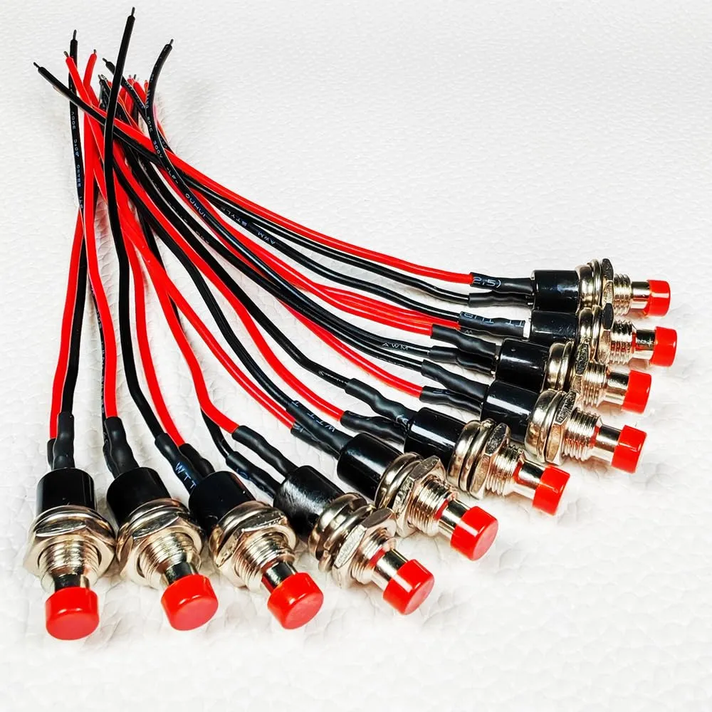 Gebildet 10pcs 7mm Pre-wired Momentary Mini Push Button 3V-230V/1A SPST Normally Open 2-Pin, Red - immagine 2