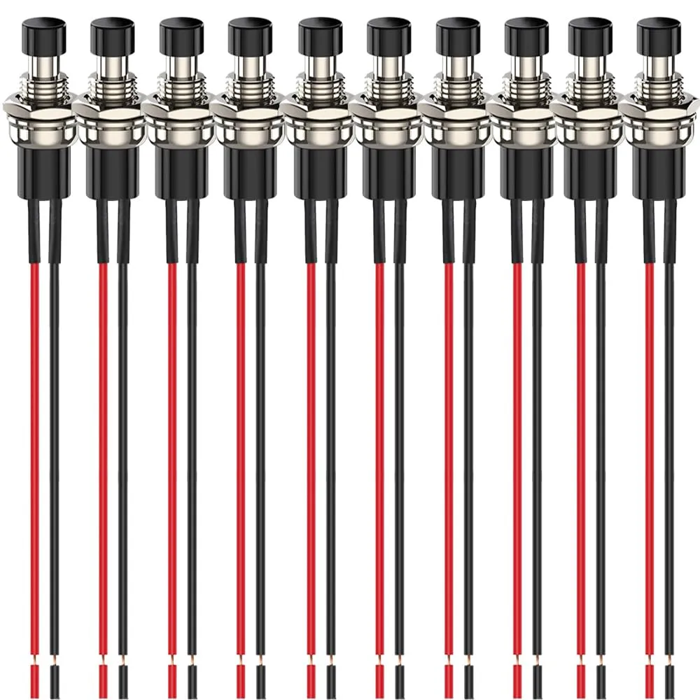 Gebildet 10pcs 7mm Pre-wired Momentary Mini Push Button 3V-230V/1A, SPST Normally Open 2-Pin, Black - immagine 1