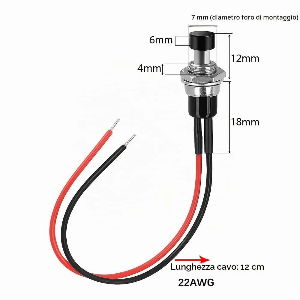 Gebildet 10pcs 7mm Pre-wired Momentary Mini Push Button 3V-230V/1A, SPST Normally Open 2-Pin, Black - immagine 4