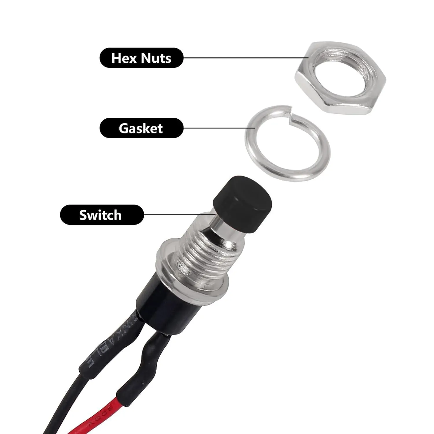 Gebildet 10pcs 7mm Pre-wired Momentary Mini Push Button 3V-230V/1A, SPST Normally Open 2-Pin, Black - immagine 6