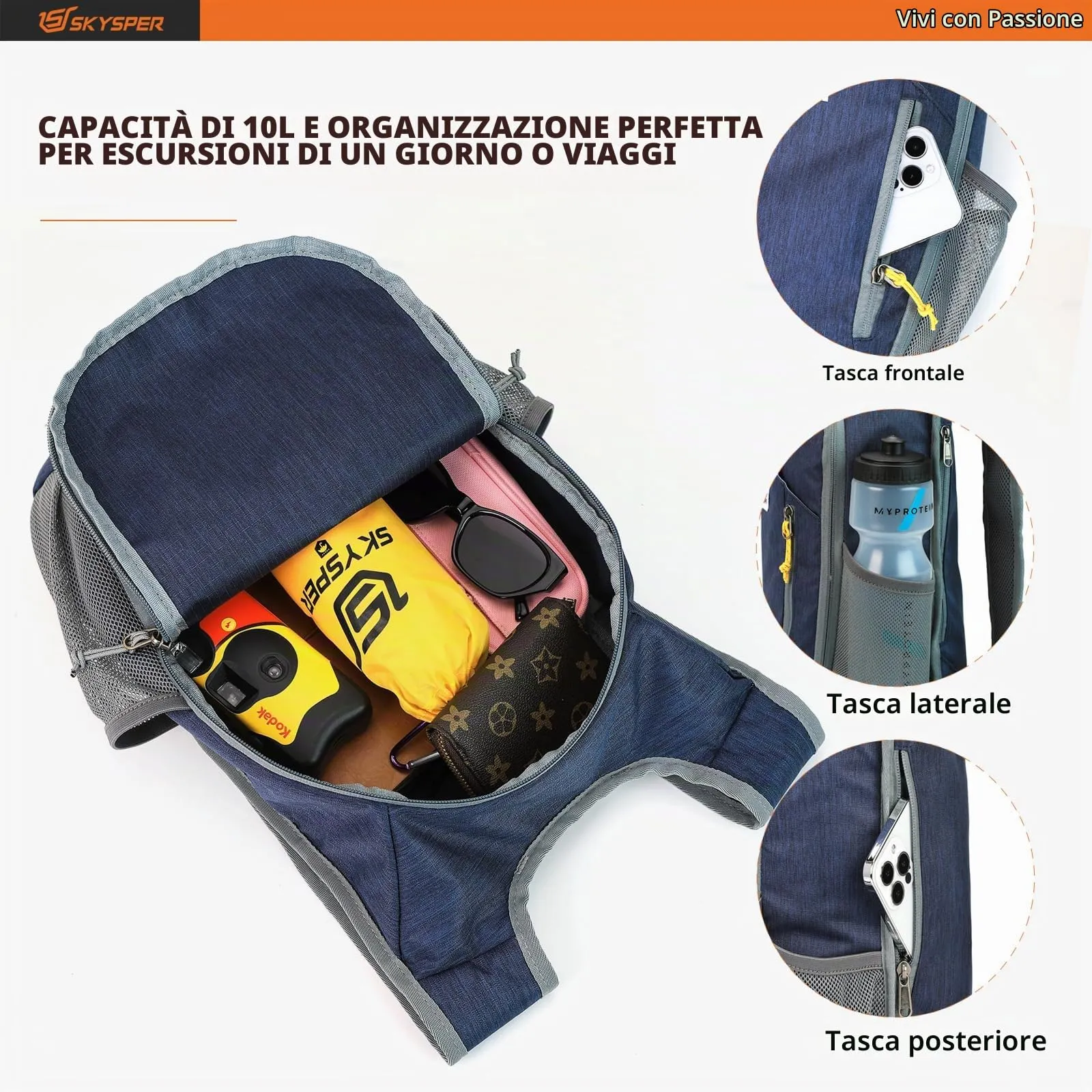 SKYSPER Zaino Pieghevole 10L Ultra Leggero Richiudibile - immagine 3