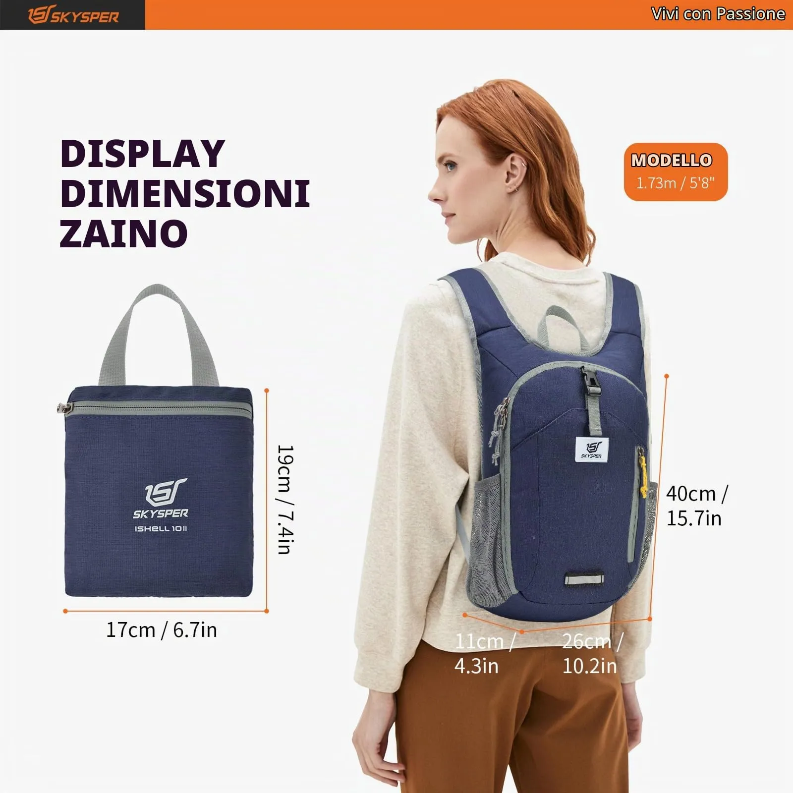 SKYSPER Zaino Pieghevole 10L Ultra Leggero Richiudibile - immagine 6
