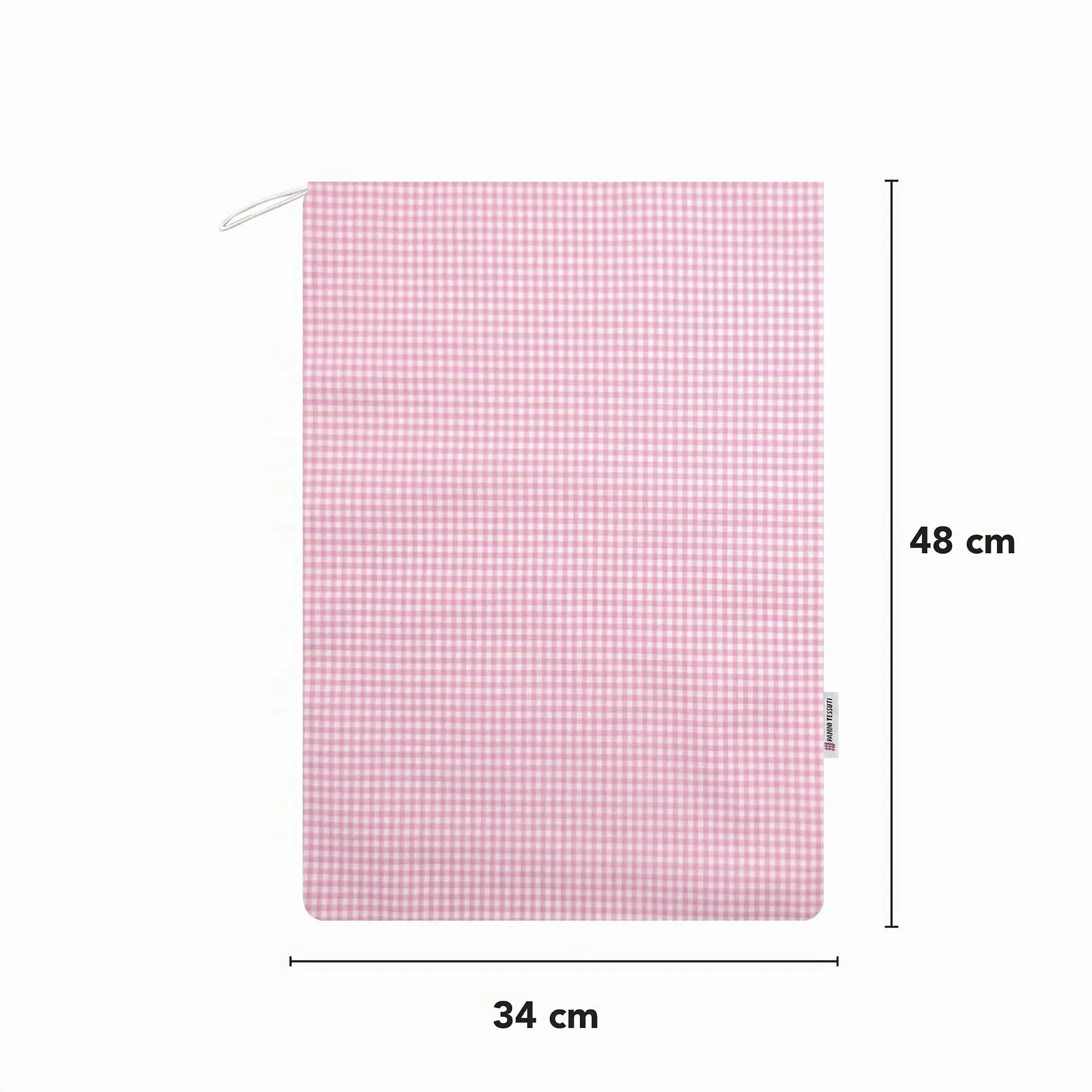 Panini Tessuti Sacchetto per Cambio Asilo Nido in Cotone, 34x44 cm, Fantasia Quadretti Rosa - immagine 3