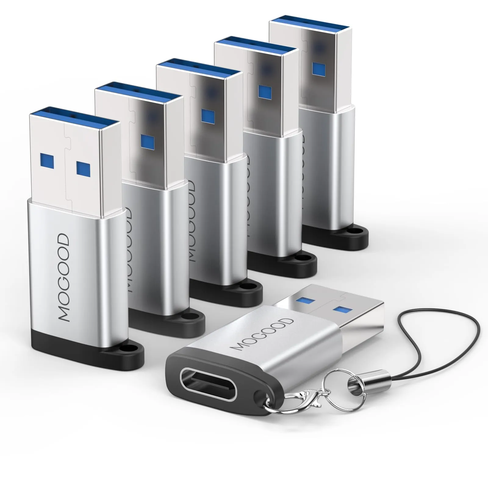 MOGOOD Adattatore USB C a USB 3.2 10Gbps, Convertitore USB A USB C con Gancio, 6 Pack, Argento - immagine 1
