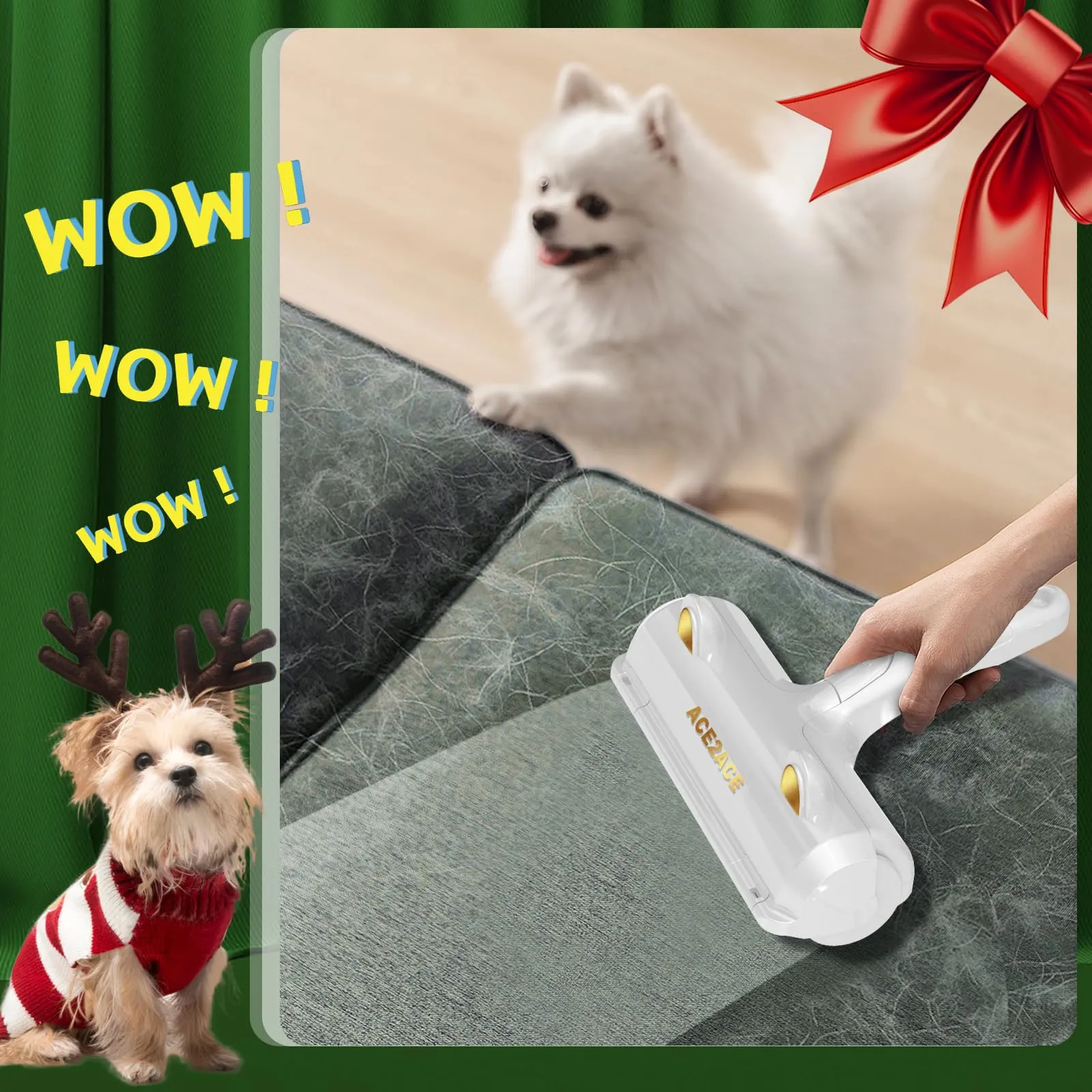 ACE2ACE Spazzola Togli Peli Animali, Edizione Natalizia, Bianco - immagine 2