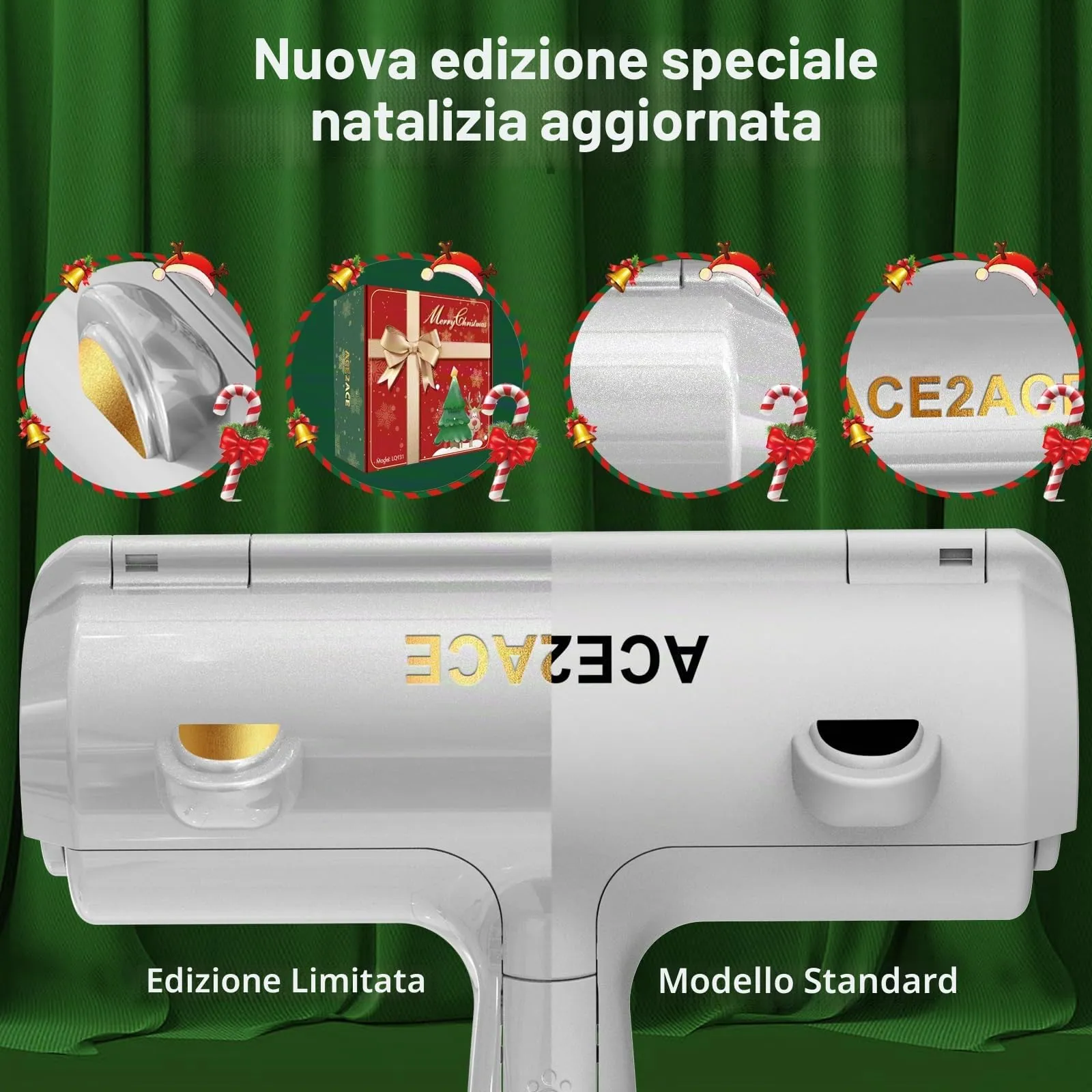 ACE2ACE Spazzola Togli Peli Animali, Edizione Natalizia, Bianco - immagine 4