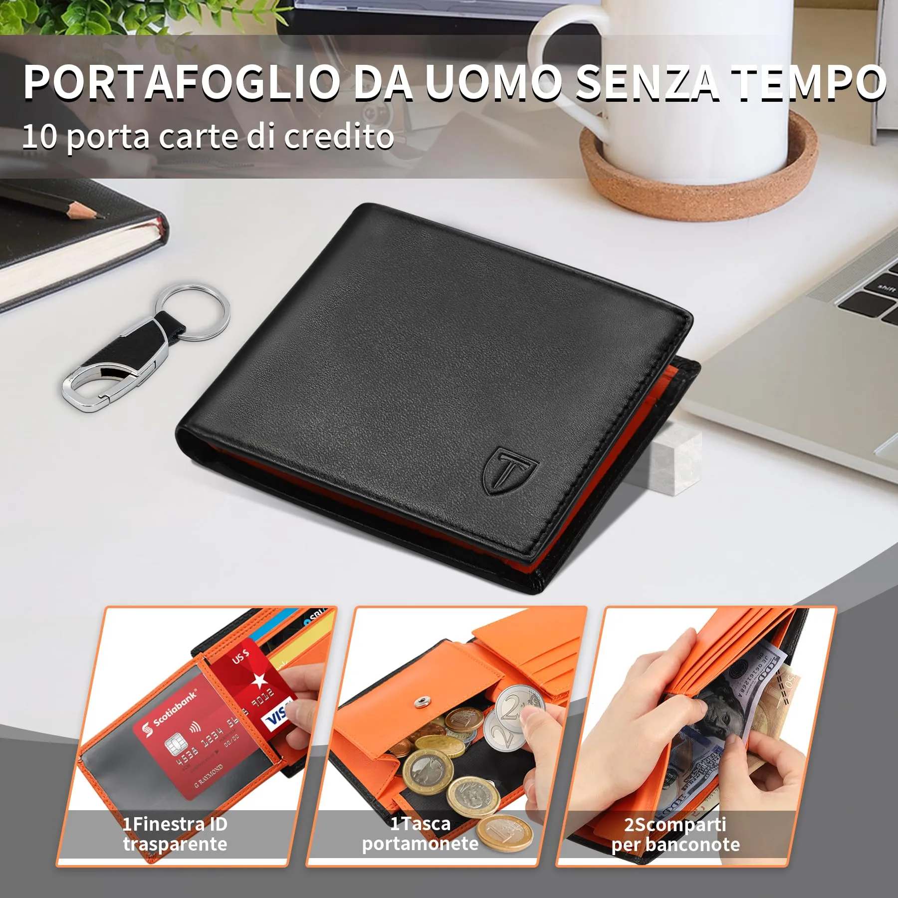 TEEHON Portafoglio Uomo Slim in Vera Pelle con Blocco RFID e Tasca Portamonete - immagine 2