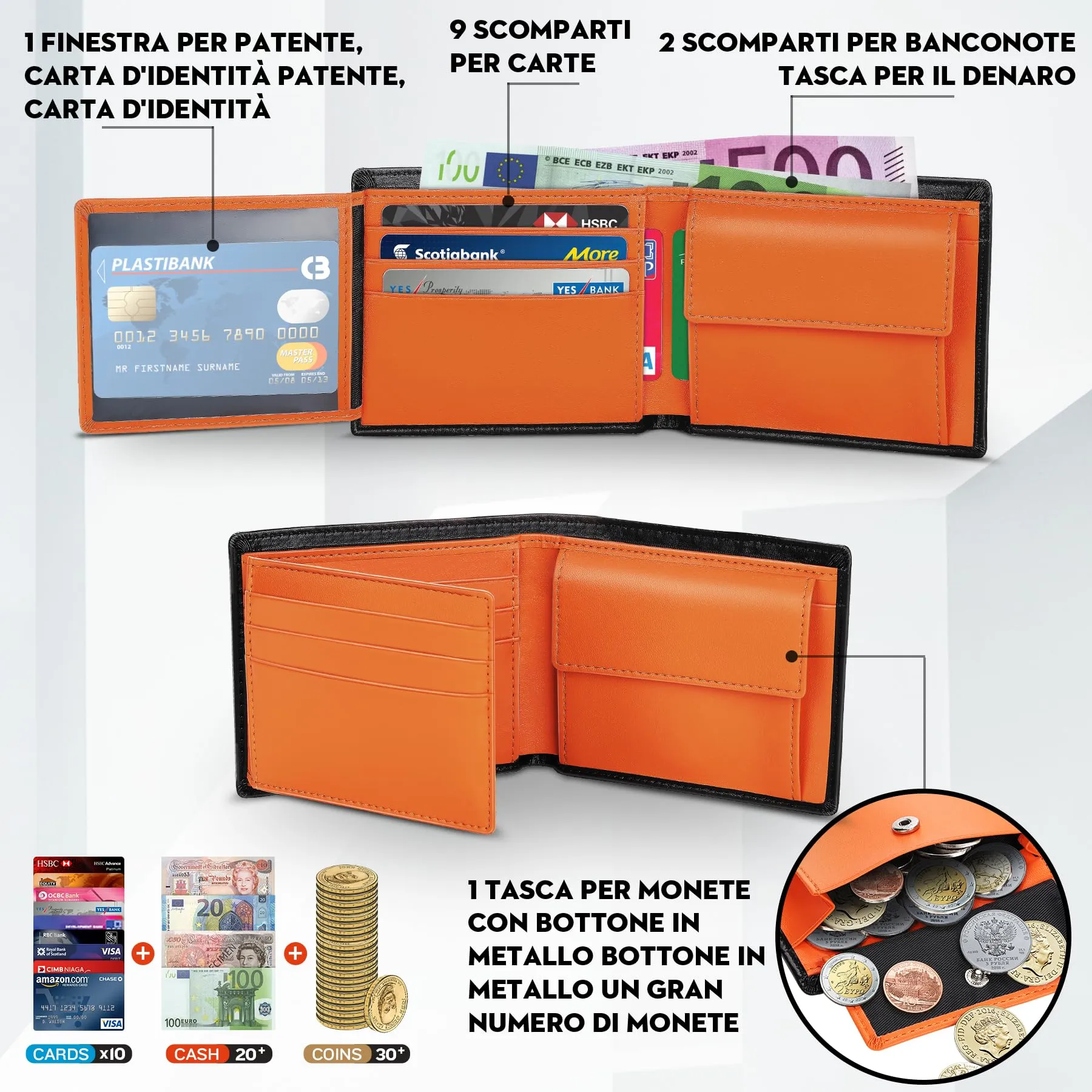 TEEHON Portafoglio Uomo Slim in Vera Pelle con Blocco RFID e Tasca Portamonete - immagine 4