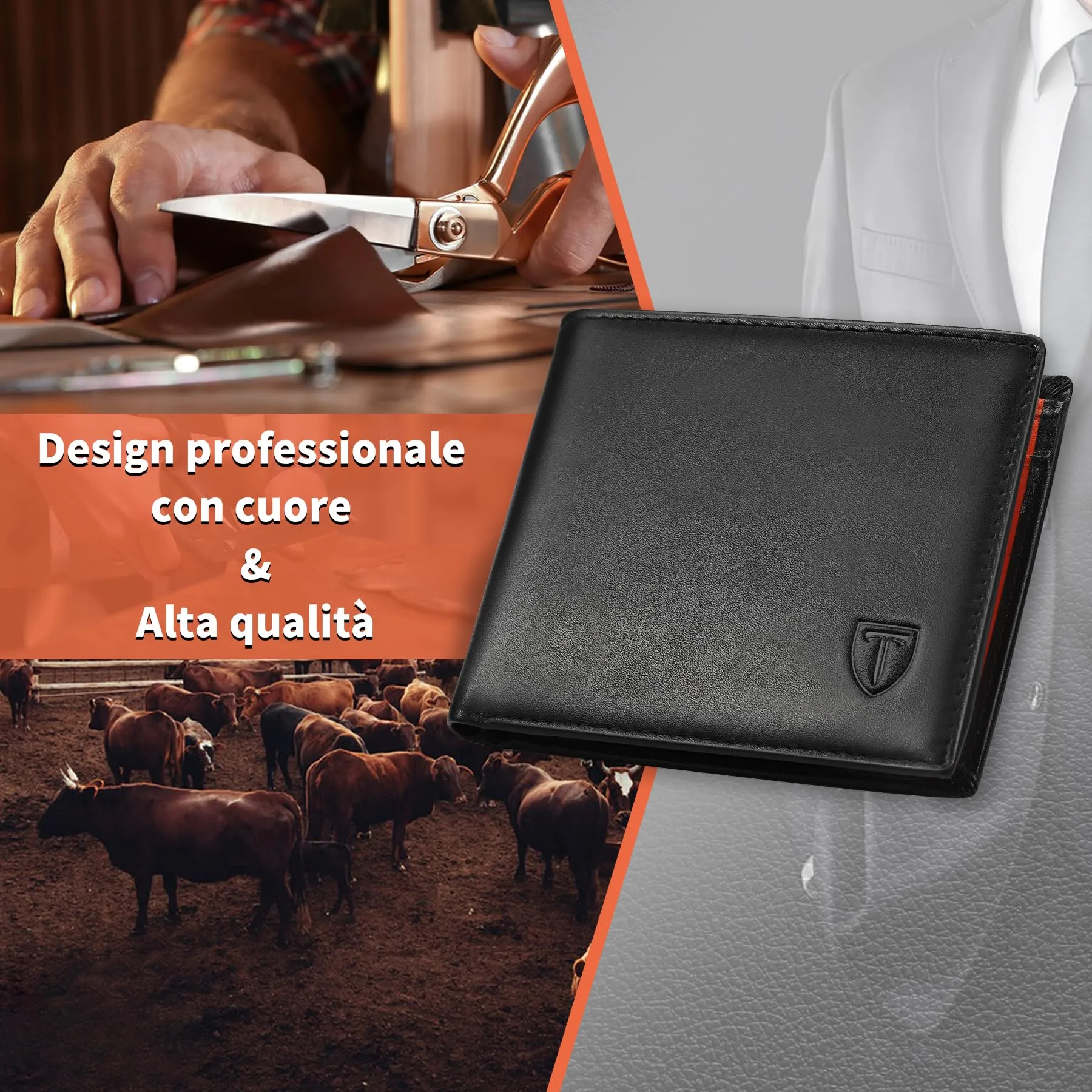 TEEHON Portafoglio Uomo Slim in Vera Pelle con Blocco RFID e Tasca Portamonete - immagine 5