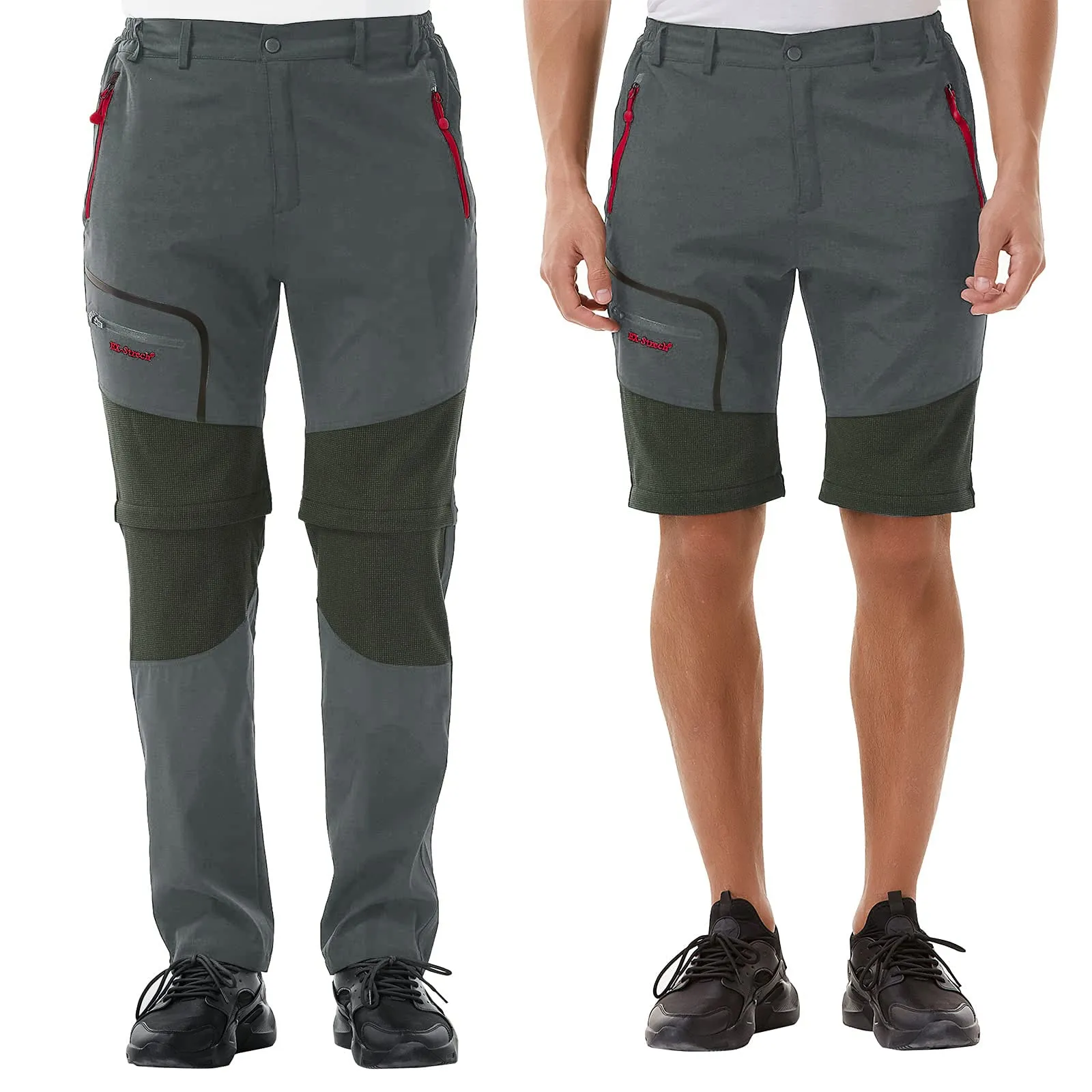 Zoerea Pantaloni Trekking Uomo Convertibili Traspiranti e Asciugatura Rapida, Grigio, L - immagine 2