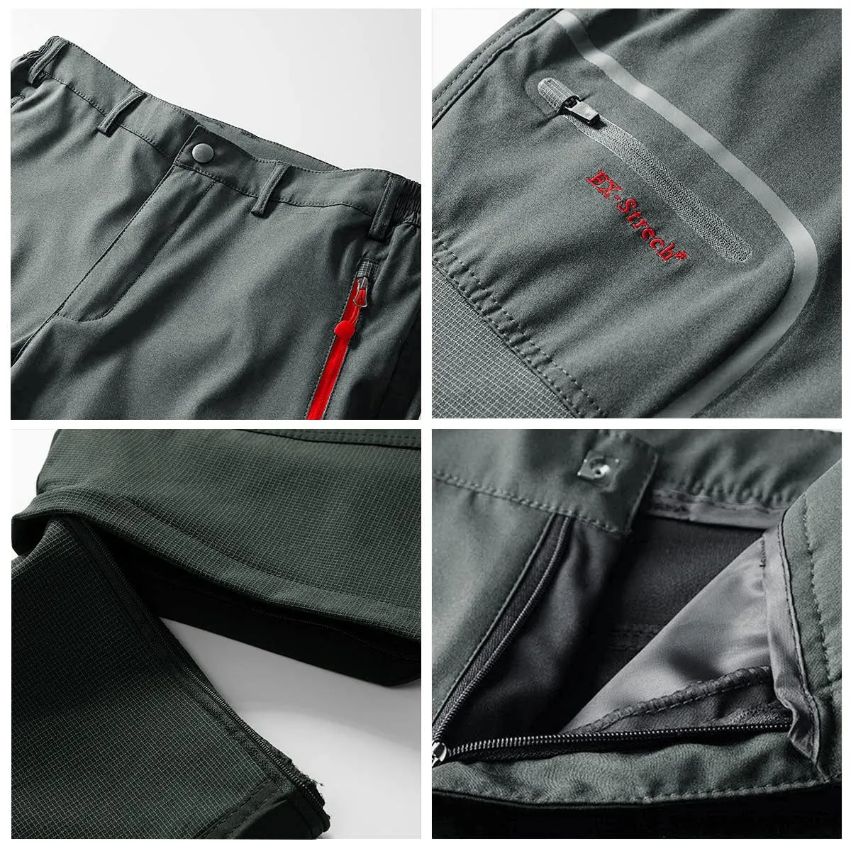 Zoerea Pantaloni Trekking Uomo Convertibili Traspiranti, Grigio, S - immagine 6