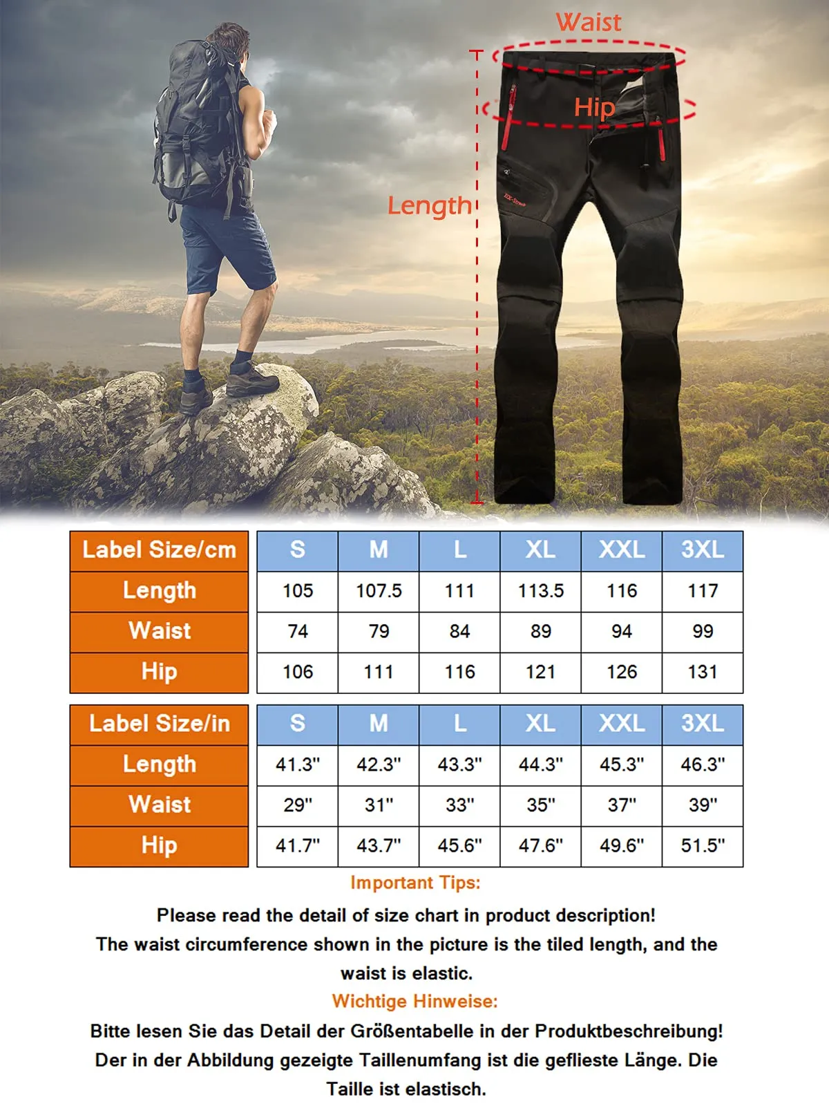 Zoerea Pantaloni Trekking Uomo Convertibili Traspiranti e Asciugatura Rapida (XL, Blu Scuro) - immagine 6