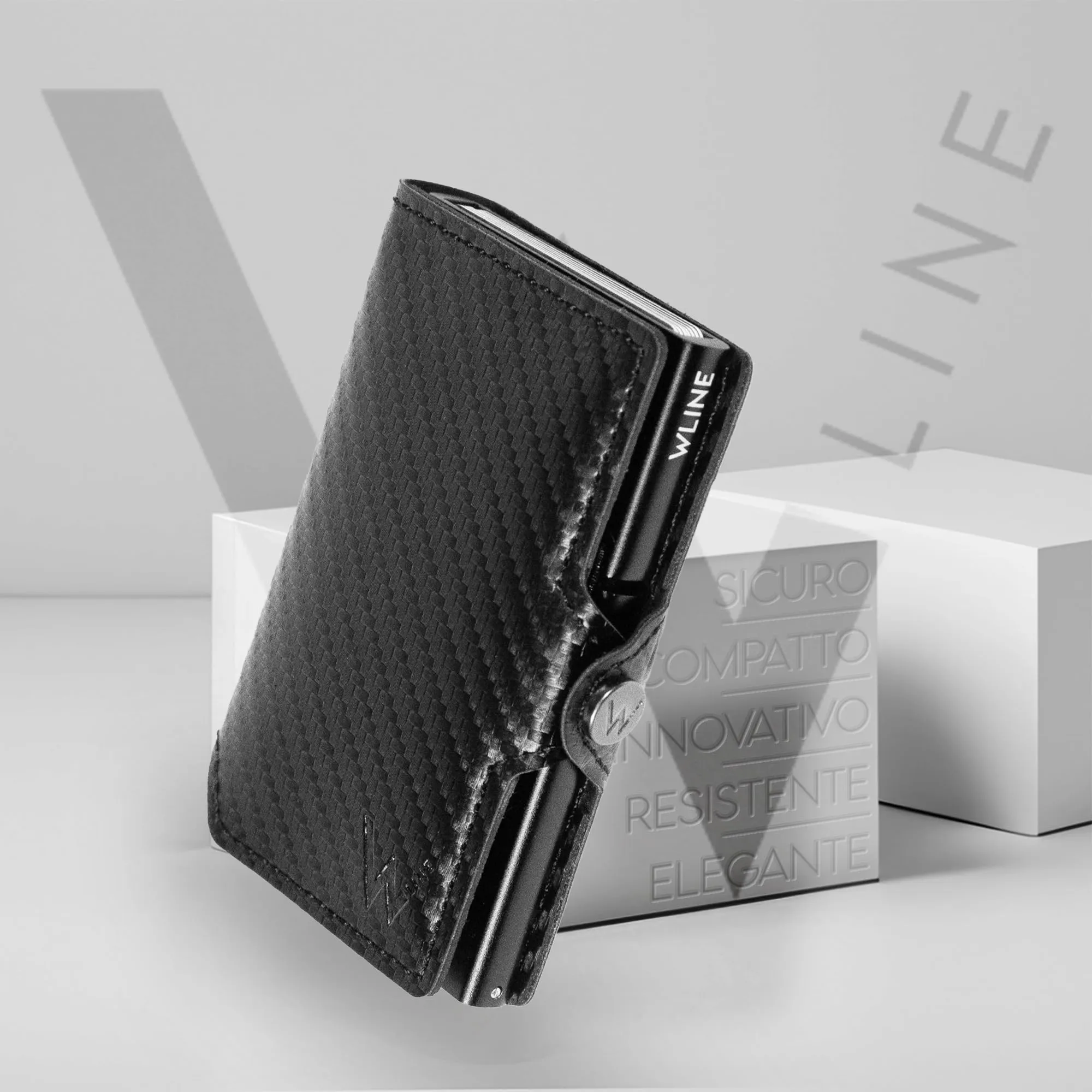 WLine Portafoglio Slim RFID in Fibra di Carbonio con Zip - Nero Carbon - immagine 7