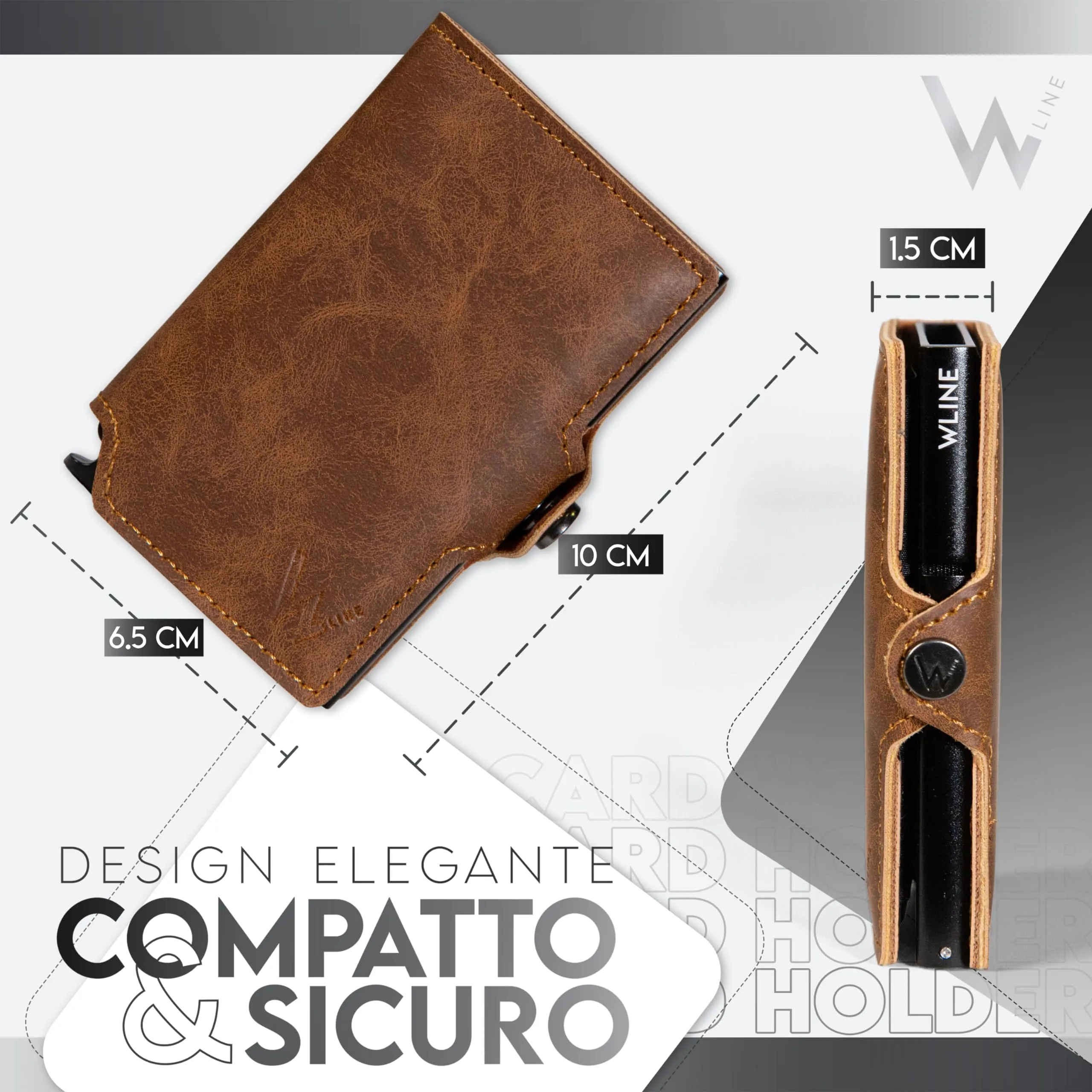 WLine Portafoglio Slim RFID in Pelle PU per Uomo e Donna - Marrone Chiaro Vintage senza Zip - immagine 2