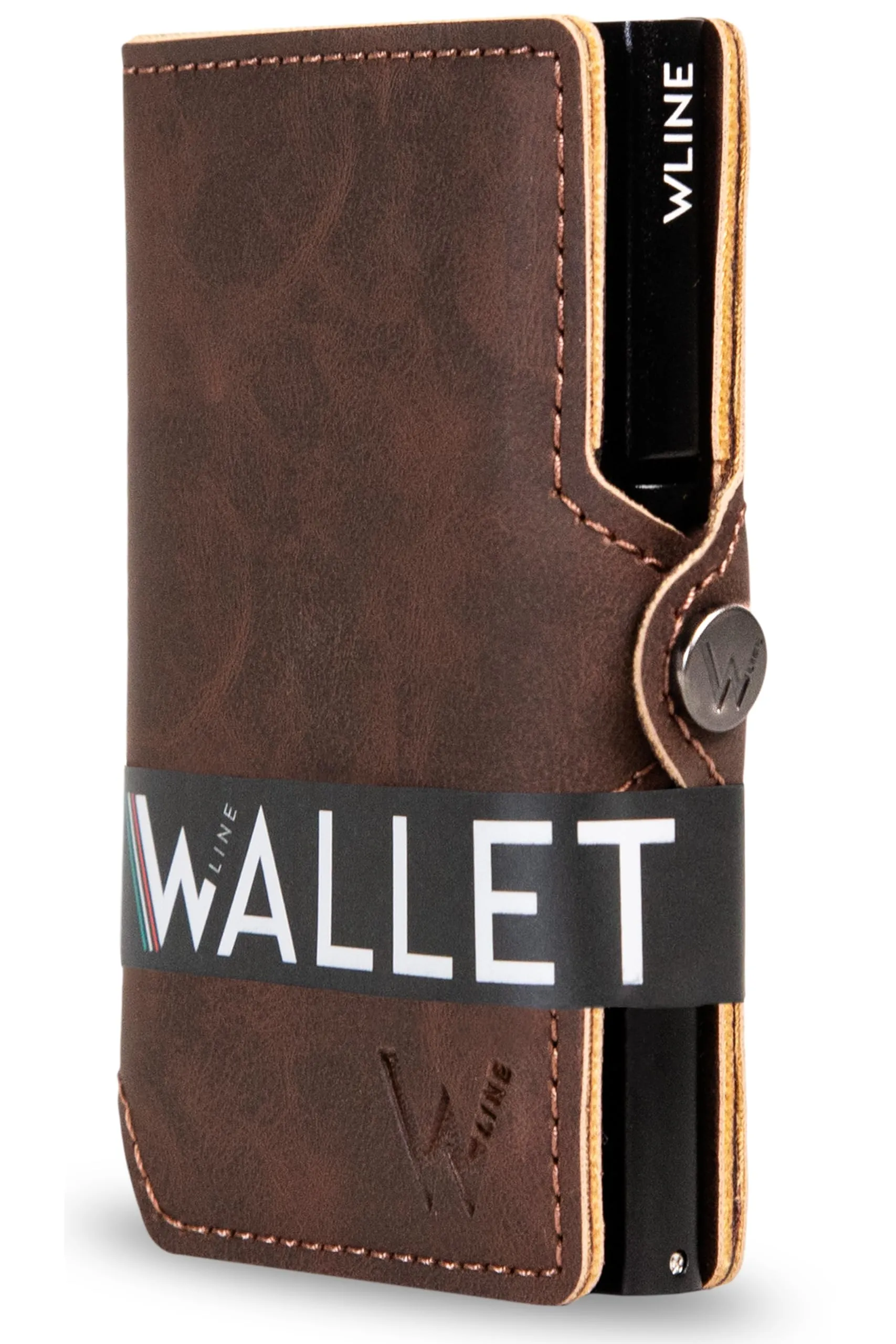 WLine Portafoglio Slim Rfid in Pelle PU Marrone Scuro Vintage senza Zip - immagine 1