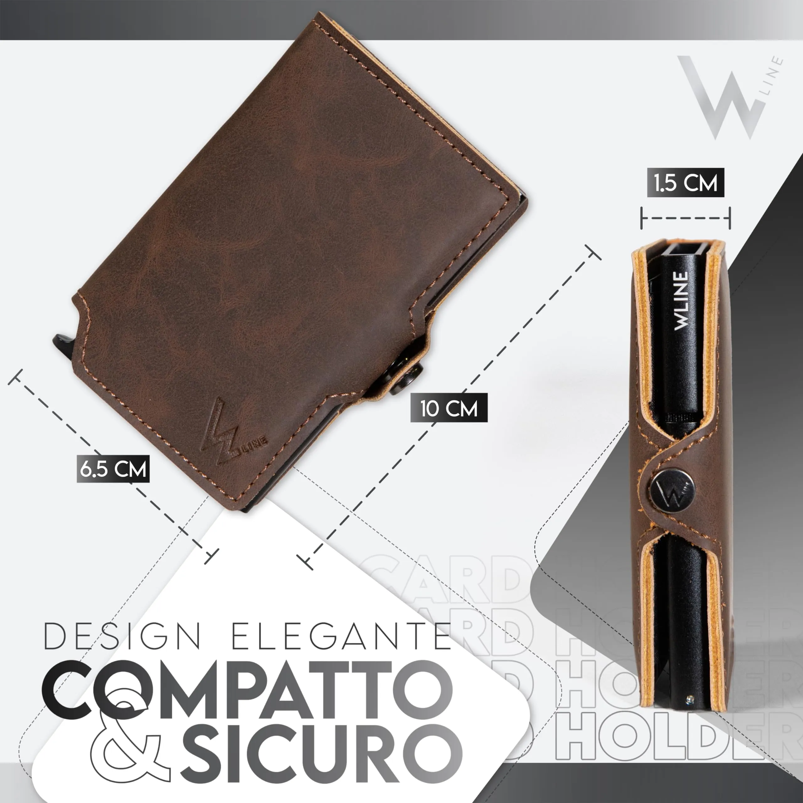 WLine Portafoglio Slim Rfid in Pelle PU Marrone Scuro Vintage senza Zip - immagine 2