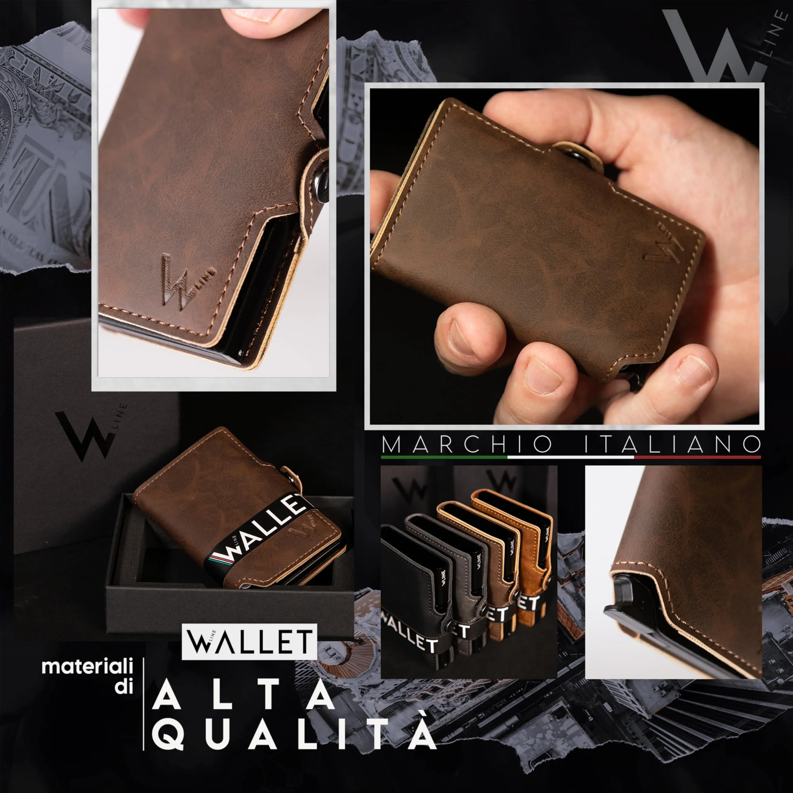 WLine Portafoglio Slim Rfid in Pelle PU Marrone Scuro Vintage senza Zip - immagine 3
