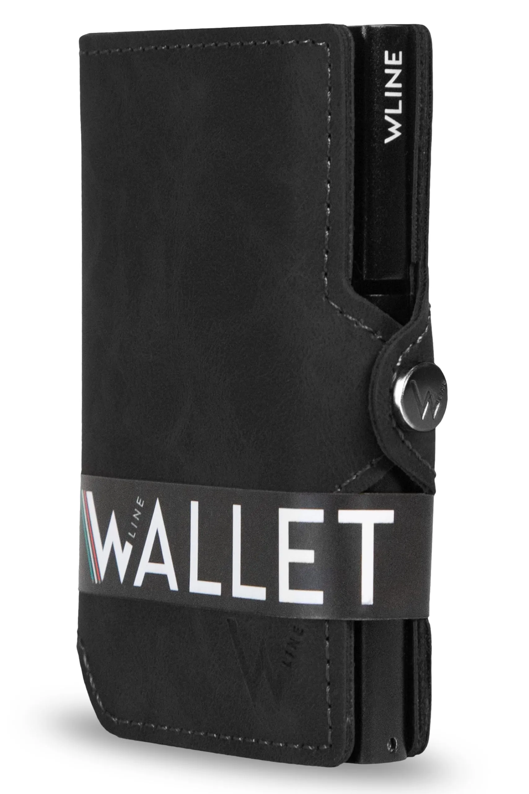 WLine Porta Carte di Credito in Pelle PU Slim RFID Nero Vintage senza Zip - immagine 1