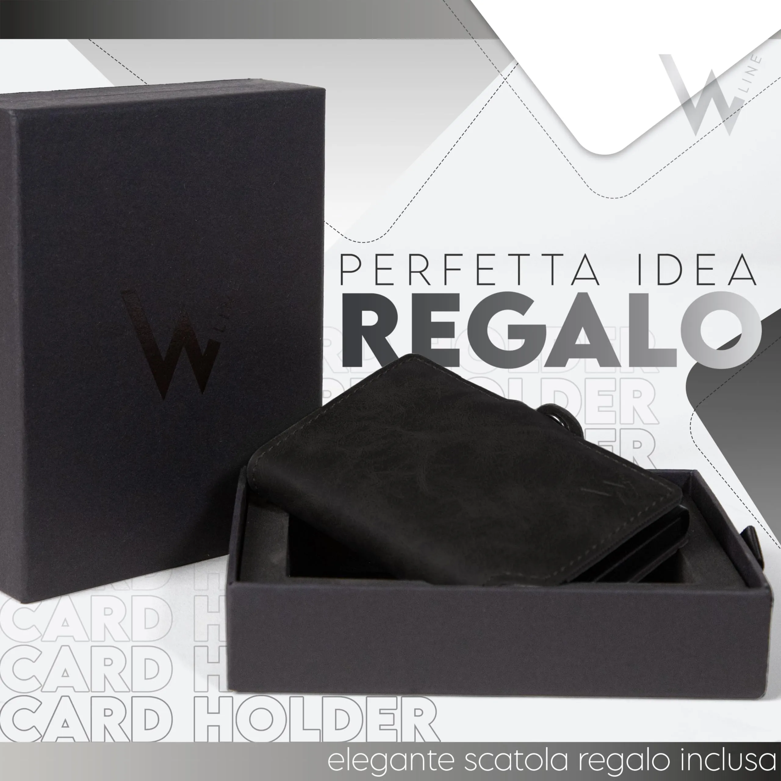 WLine Porta Carte di Credito in Pelle PU Slim RFID Nero Vintage senza Zip - immagine 5