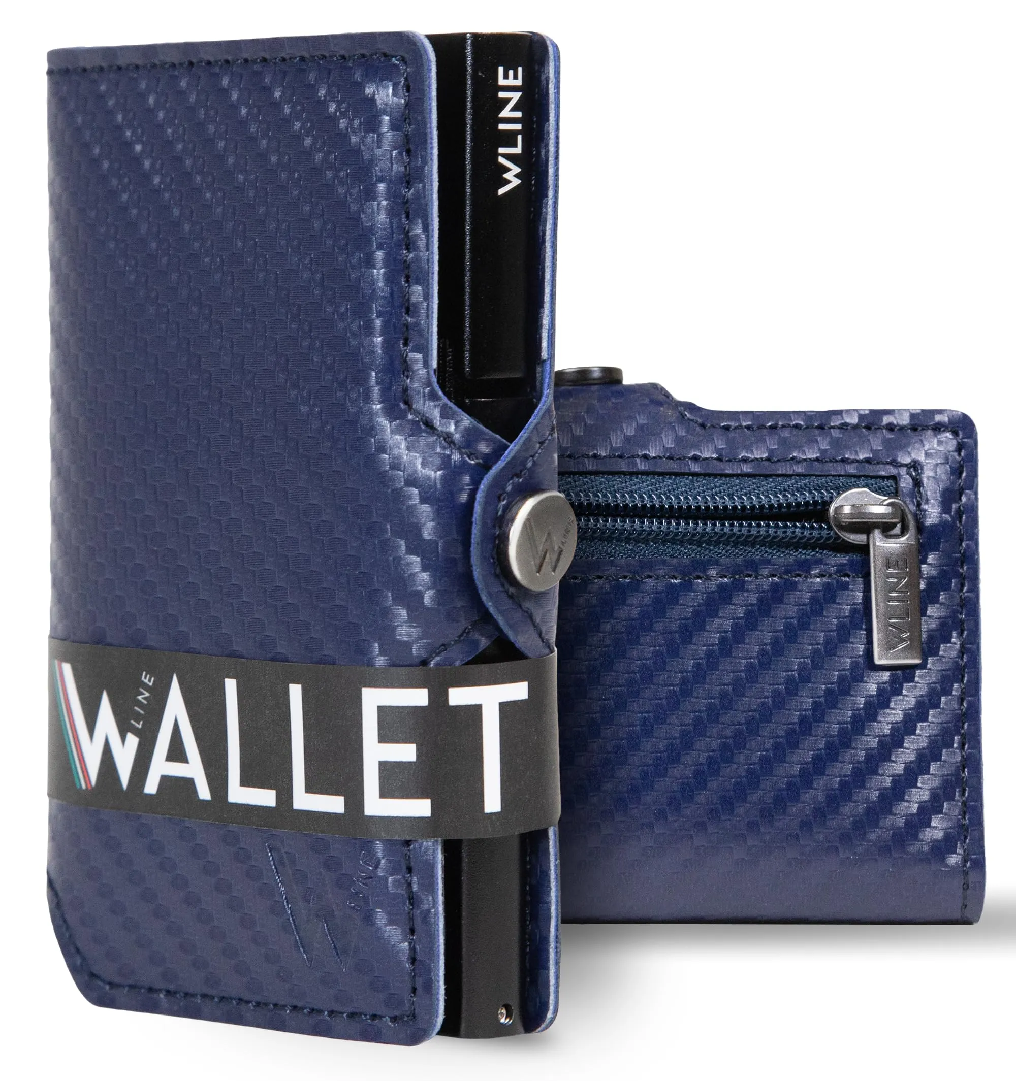 WLine Portafoglio Slim RFID in Fibra di Carbonio con Zip - Blu Carbon - immagine 1
