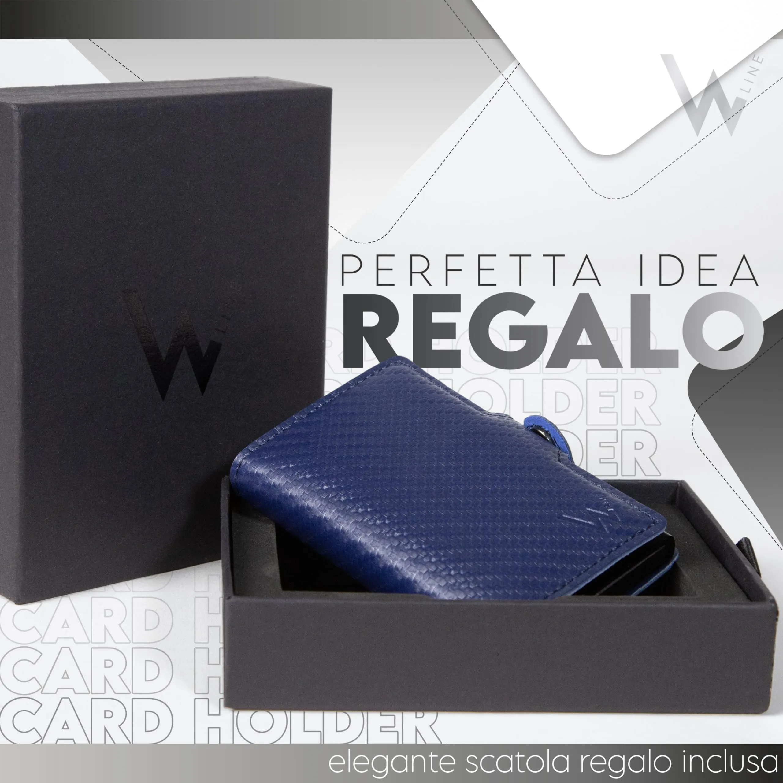 WLine Portafoglio Slim RFID in Fibra di Carbonio con Zip - Blu Carbon - immagine 6