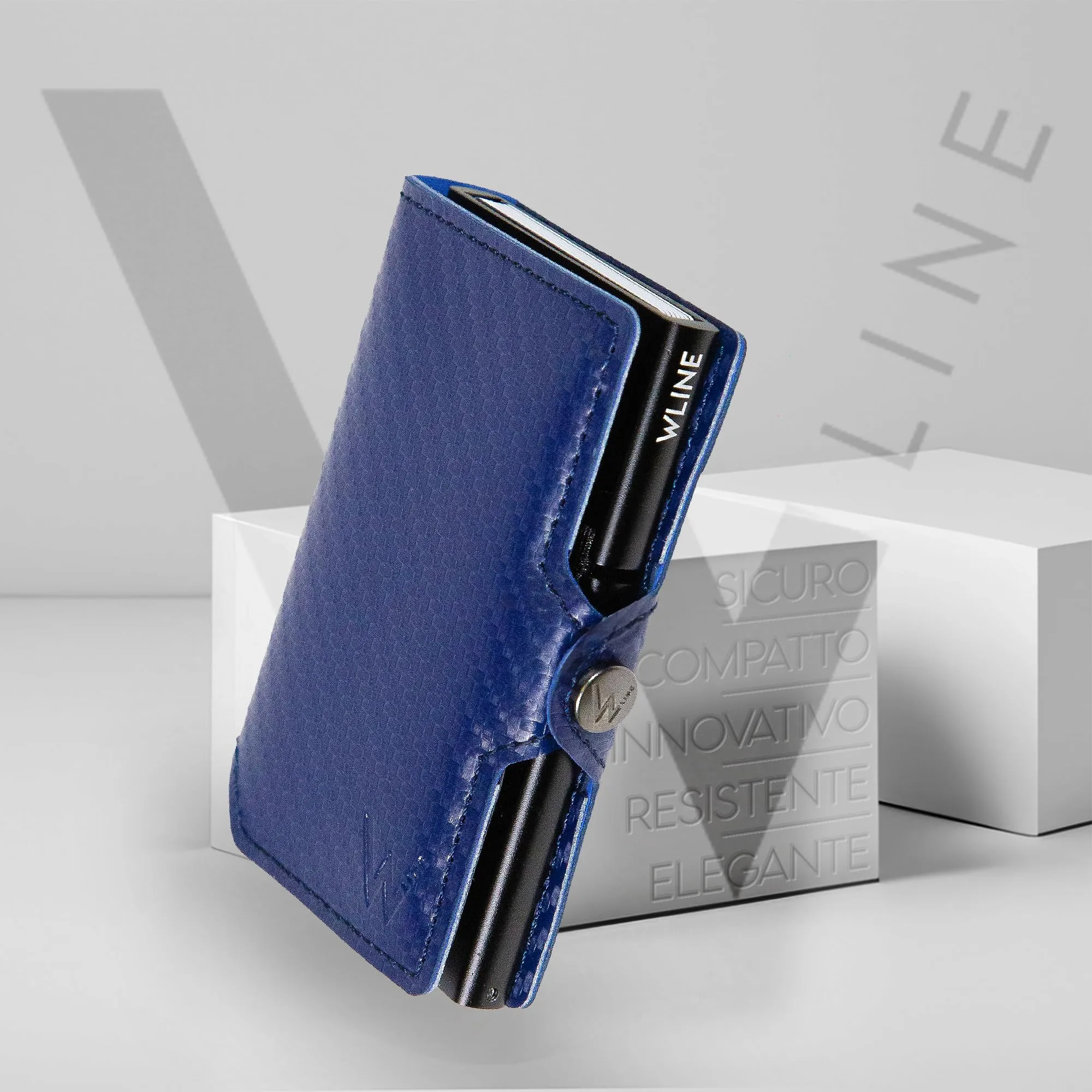 WLine Portafoglio Slim RFID in Fibra di Carbonio con Zip - Blu Carbon - immagine 7