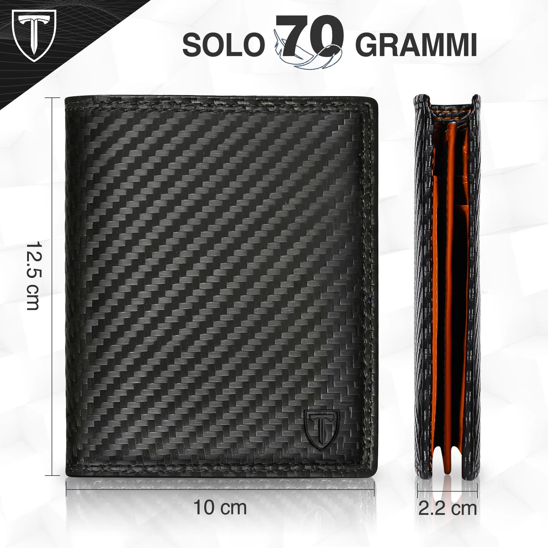 TEEHON Portafoglio Uomo in Pelle Carbonio con Blocco RFID - Nero - immagine 3